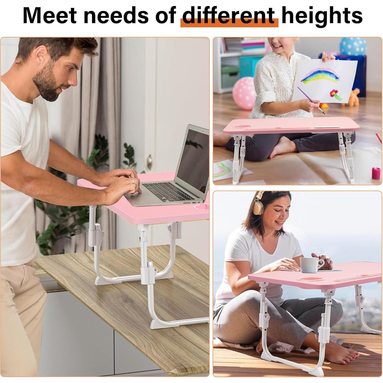 Mesa de cama ajustable DECOSIS Rosa con USB y almacenamiento