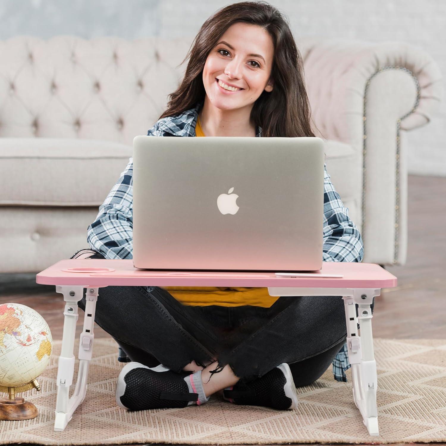 Mesa de cama ajustable DECOSIS Rosa con USB y almacenamiento