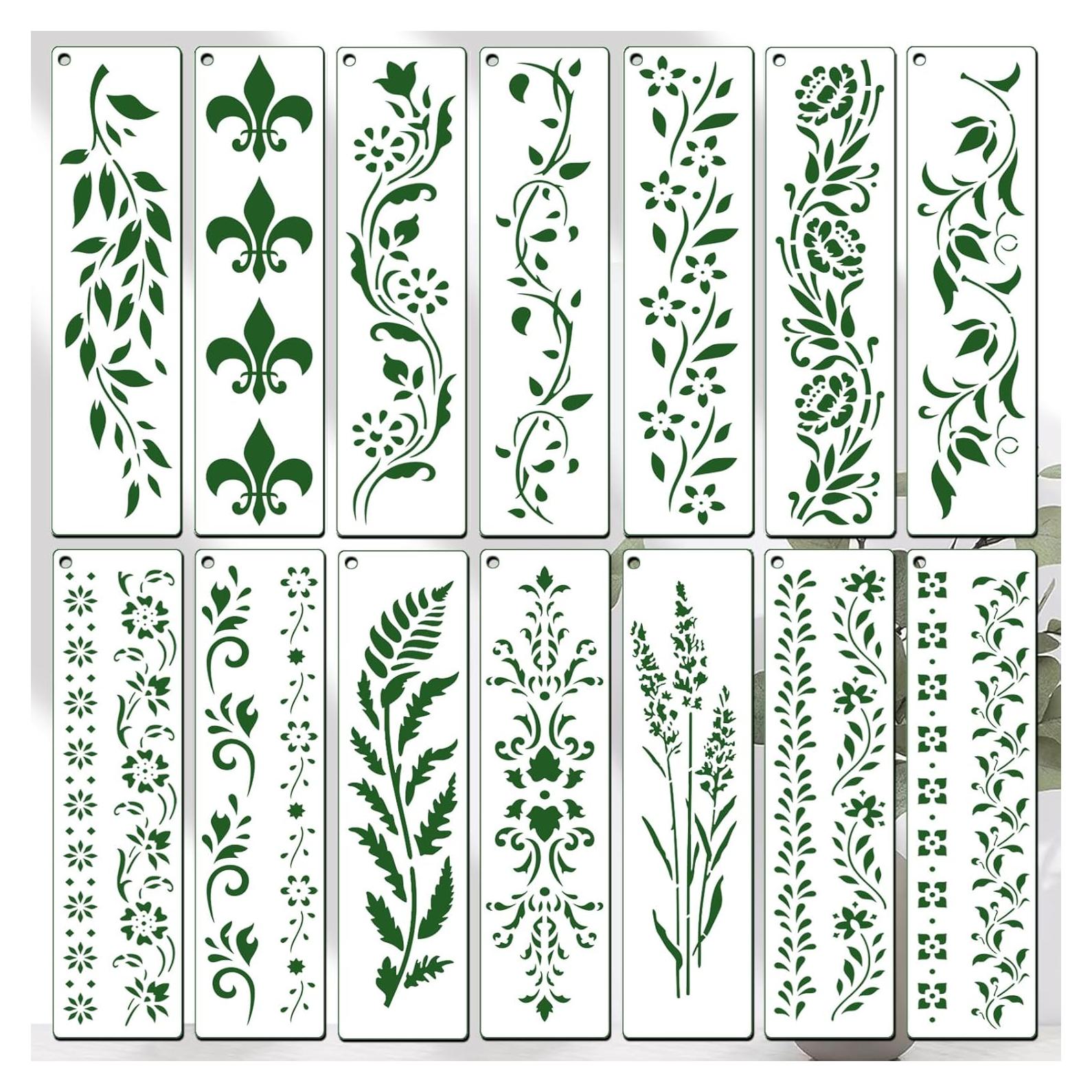 14 Plantillas Reutilizables de Borde Floral XIAOSHAN 30.5 cm