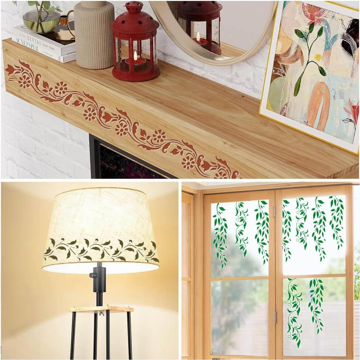 14 Plantillas Reutilizables de Borde Floral XIAOSHAN 30.5 cm