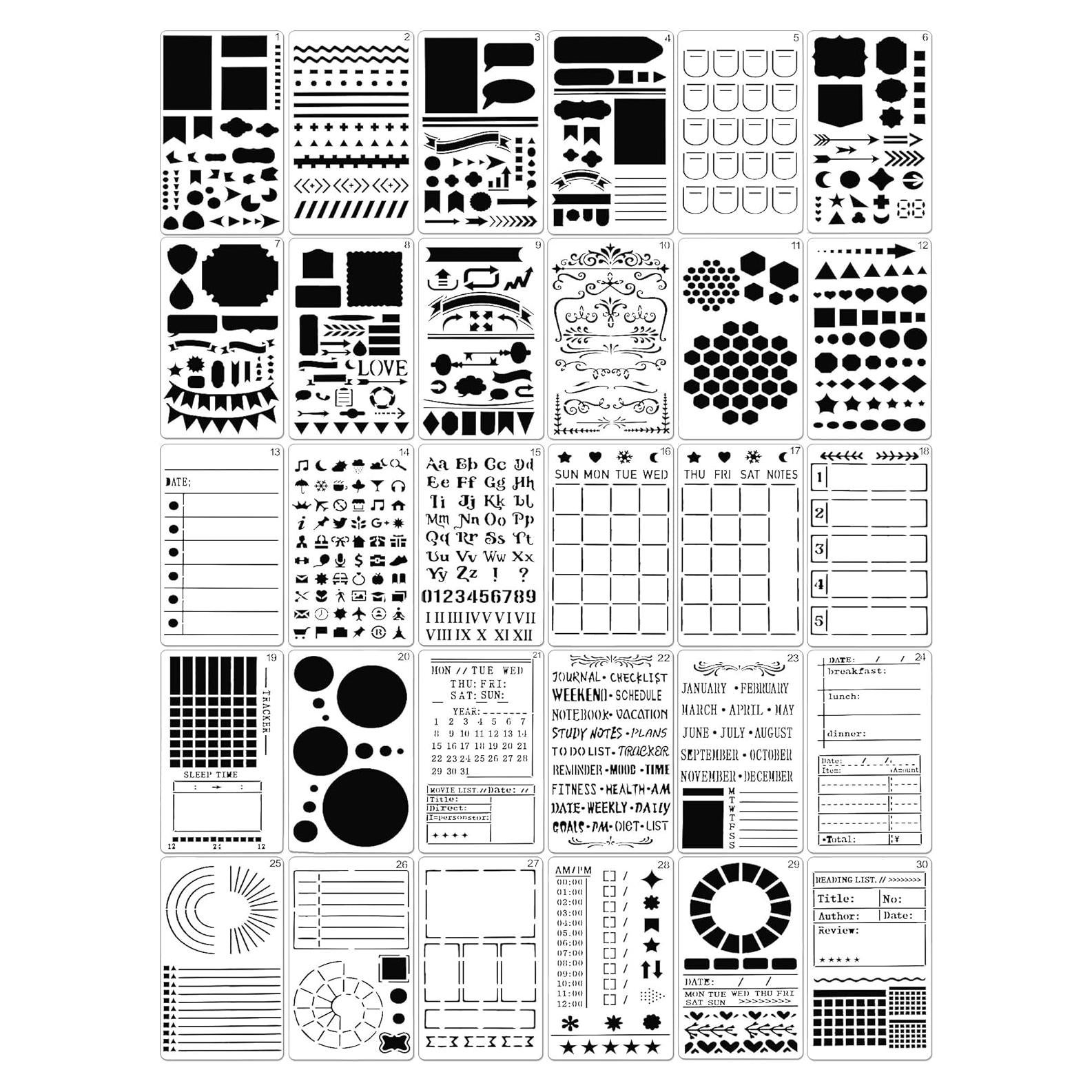 Conjunto de 30 Plantillas de Dibujo Tenare 10.16x17.78 cm