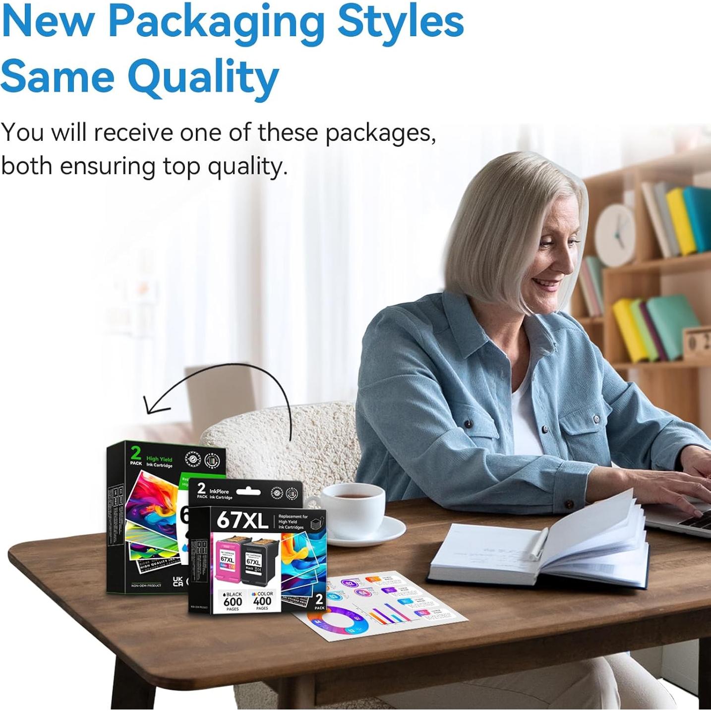 Cartuchos de Tinta Negra 67XL InkPlore, Compatible HP, 750 Páginas