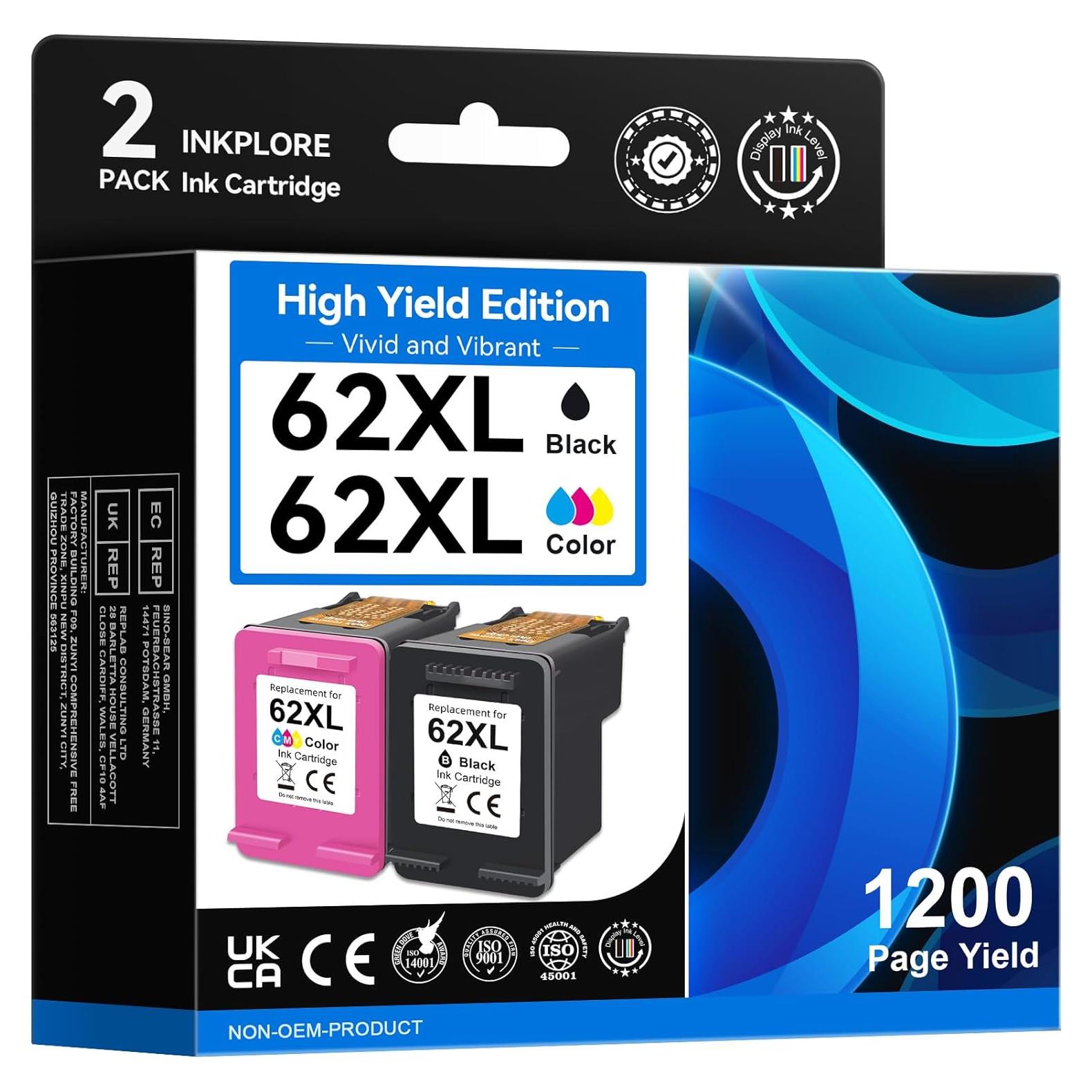Cartuchos de Tinta 62XL InkPlore Compatible HP Negro y Color
