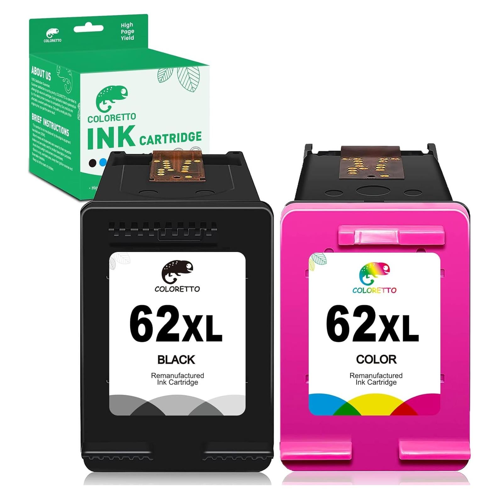 Cartuchos de Tinta COLORETTO 62XL Negro y Color para HP