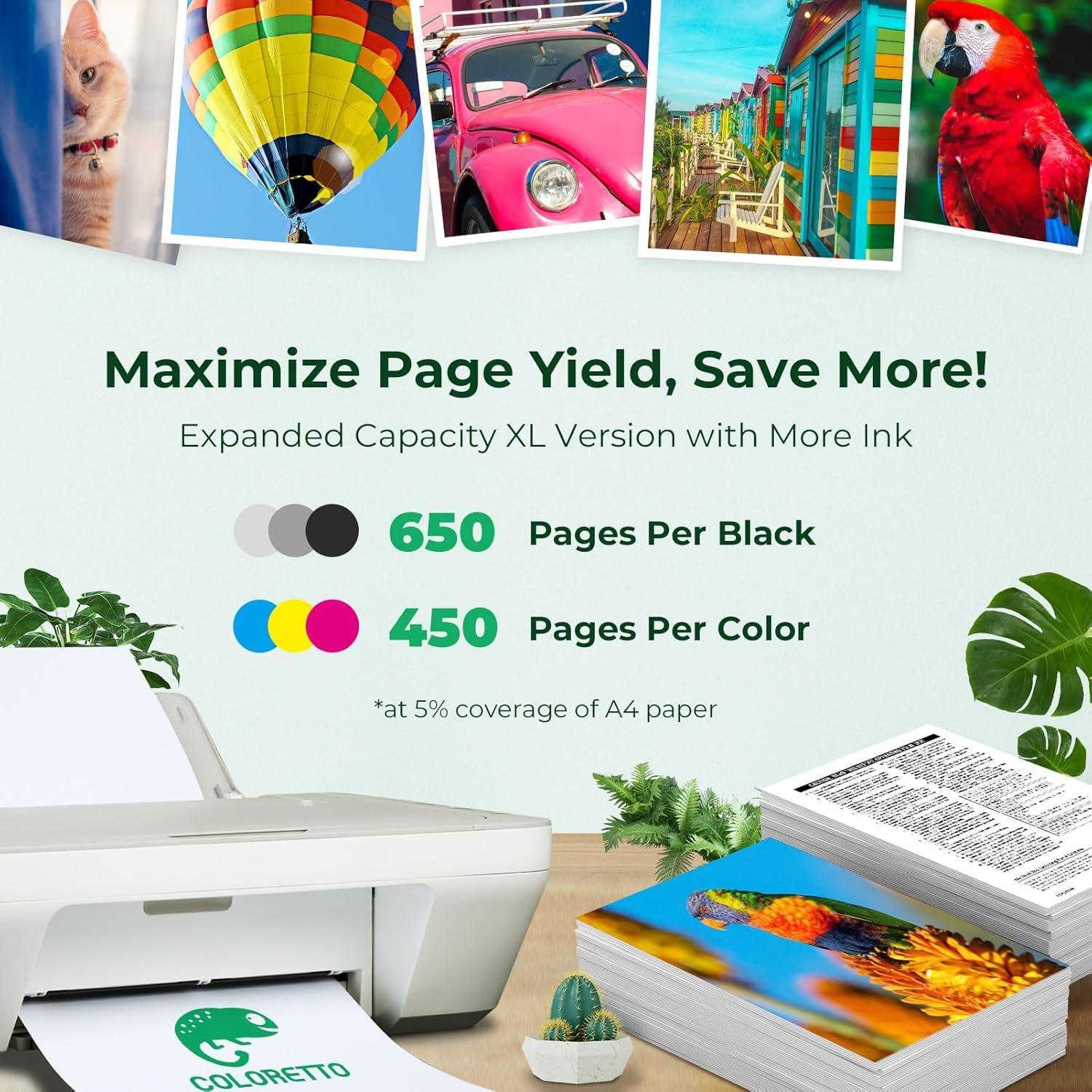 Cartuchos de Tinta COLORETTO 62XL Negro y Color para HP