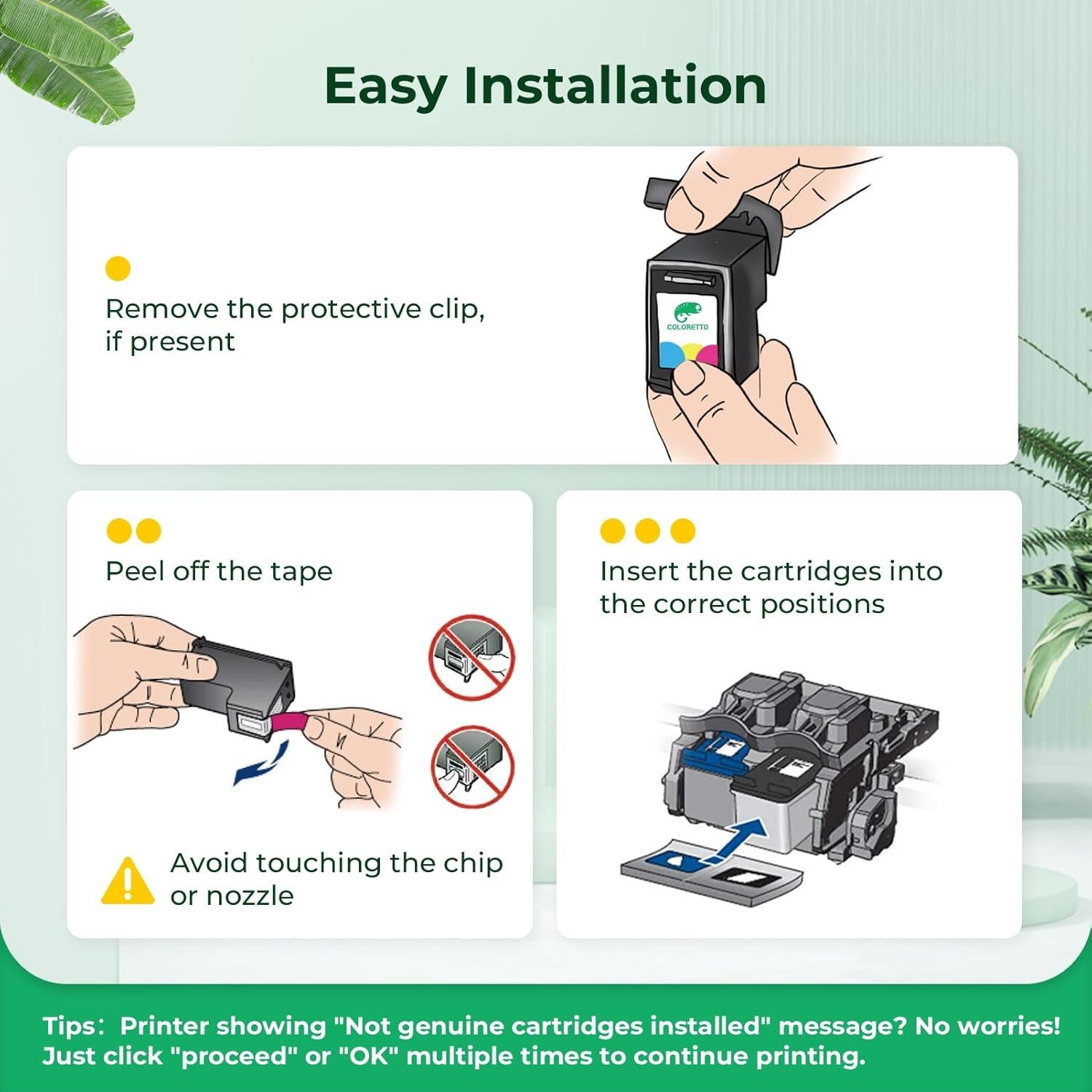 Cartuchos de Tinta COLORETTO 62XL Negro y Color para HP