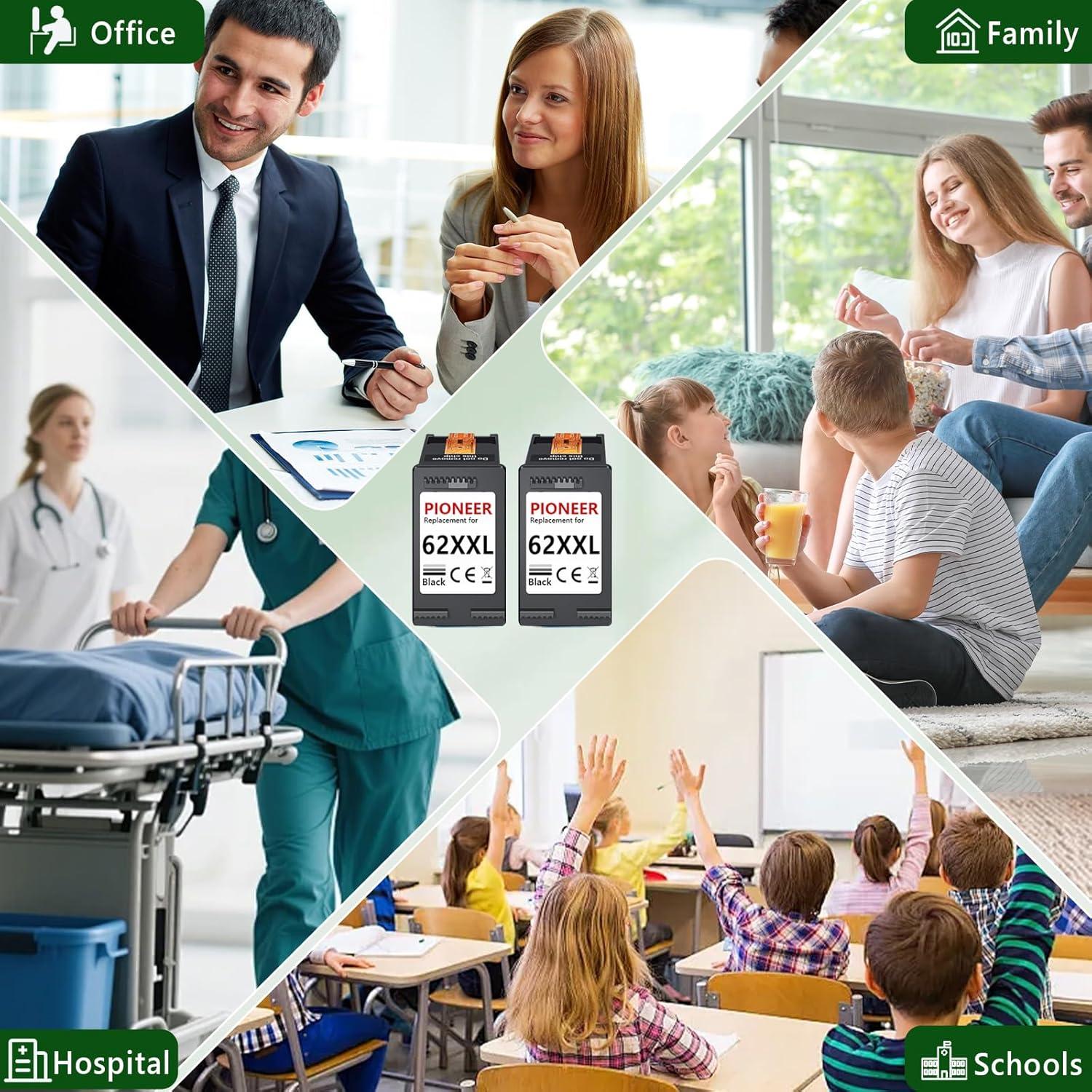 Cartuchos de tinta negra PFKink 62XXL para HP - 2 unidades