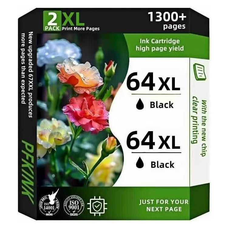 Cartuchos de tinta negra PFKink 64XL para impresoras Envy