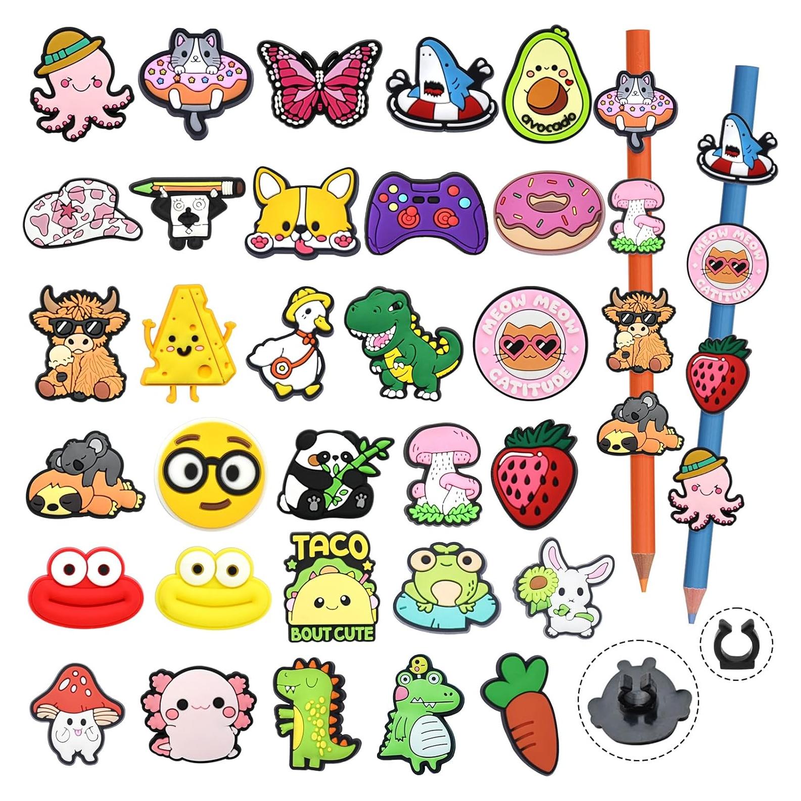 30 Adornos para Lápices PVC Ibuclein - Clips Aleatorios Divertidos