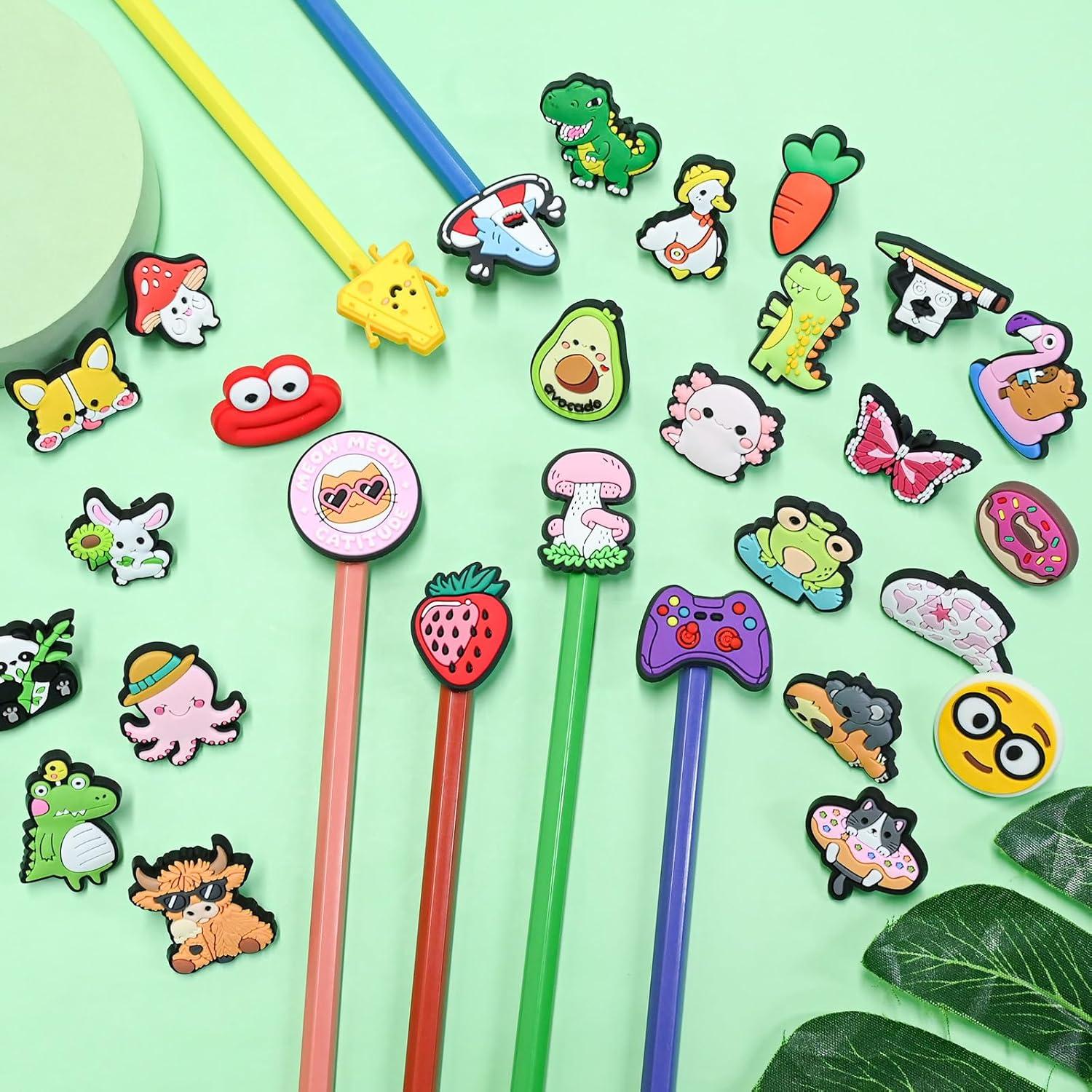 30 Adornos para Lápices PVC Ibuclein - Clips Aleatorios Divertidos