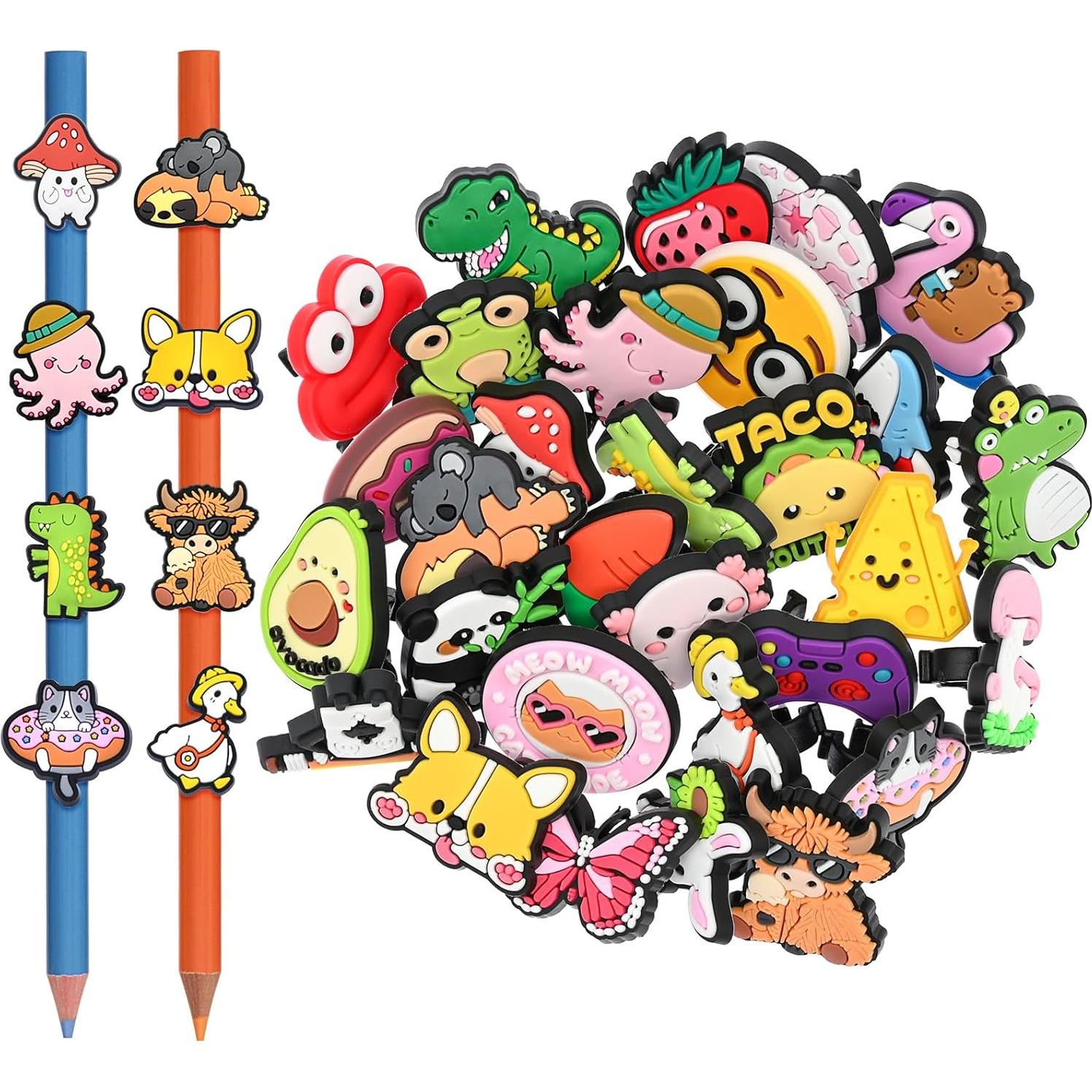 30 Adornos para Lápices PVC Ibuclein - Clips Aleatorios Divertidos
