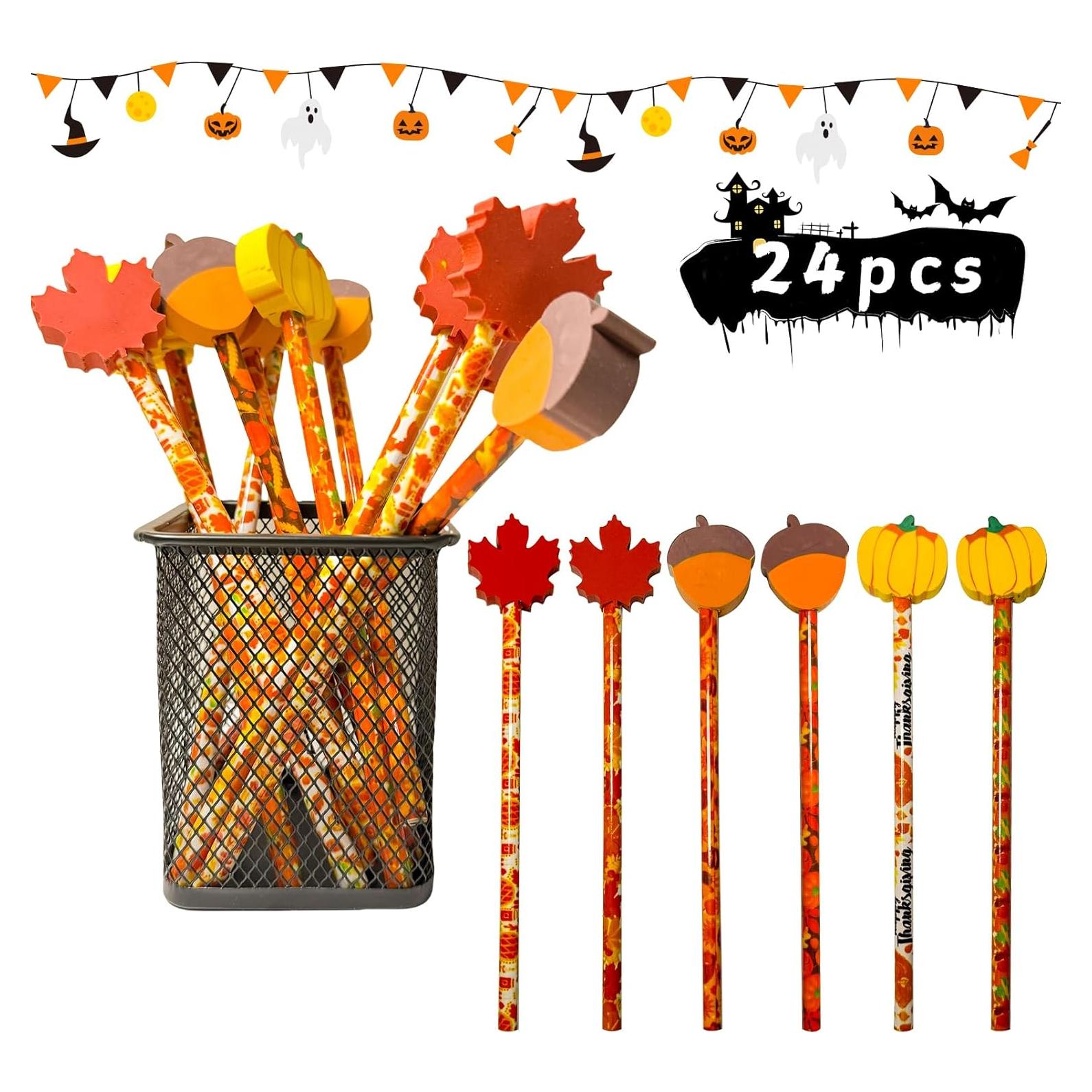 24 Lápices de Madera JXITON Otoño con Borradores Decorativos