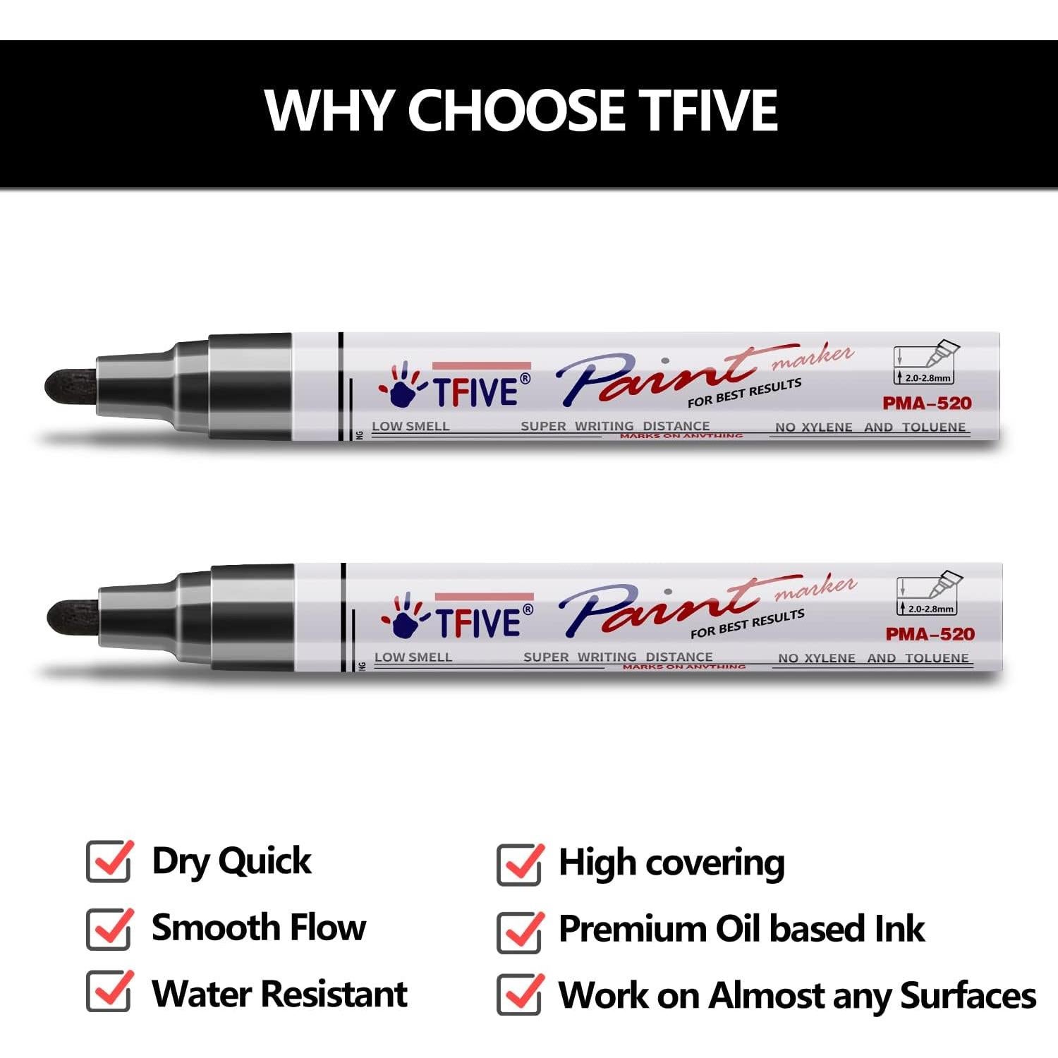 Marcadores de Pintura Permanente TFIVE Negros - 2 Unidades, Punta Media