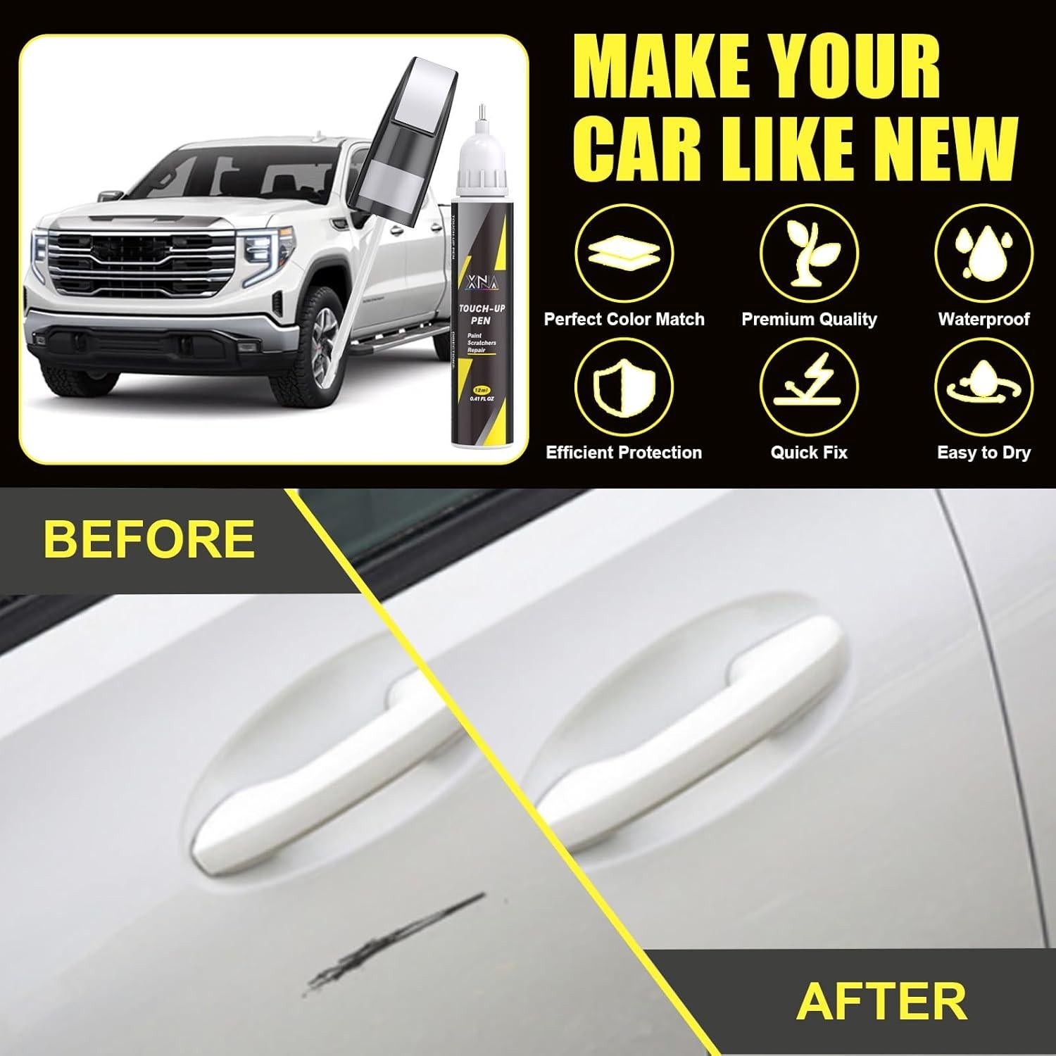 Ebony Twilight Metallic(GB8/WA384A) for GMC Touch Up Paint Pen, 2 in 1 Car Scratch Remover with Pen Tip and Brush, Exact Color-Matched for Car Paint Scratch Repair