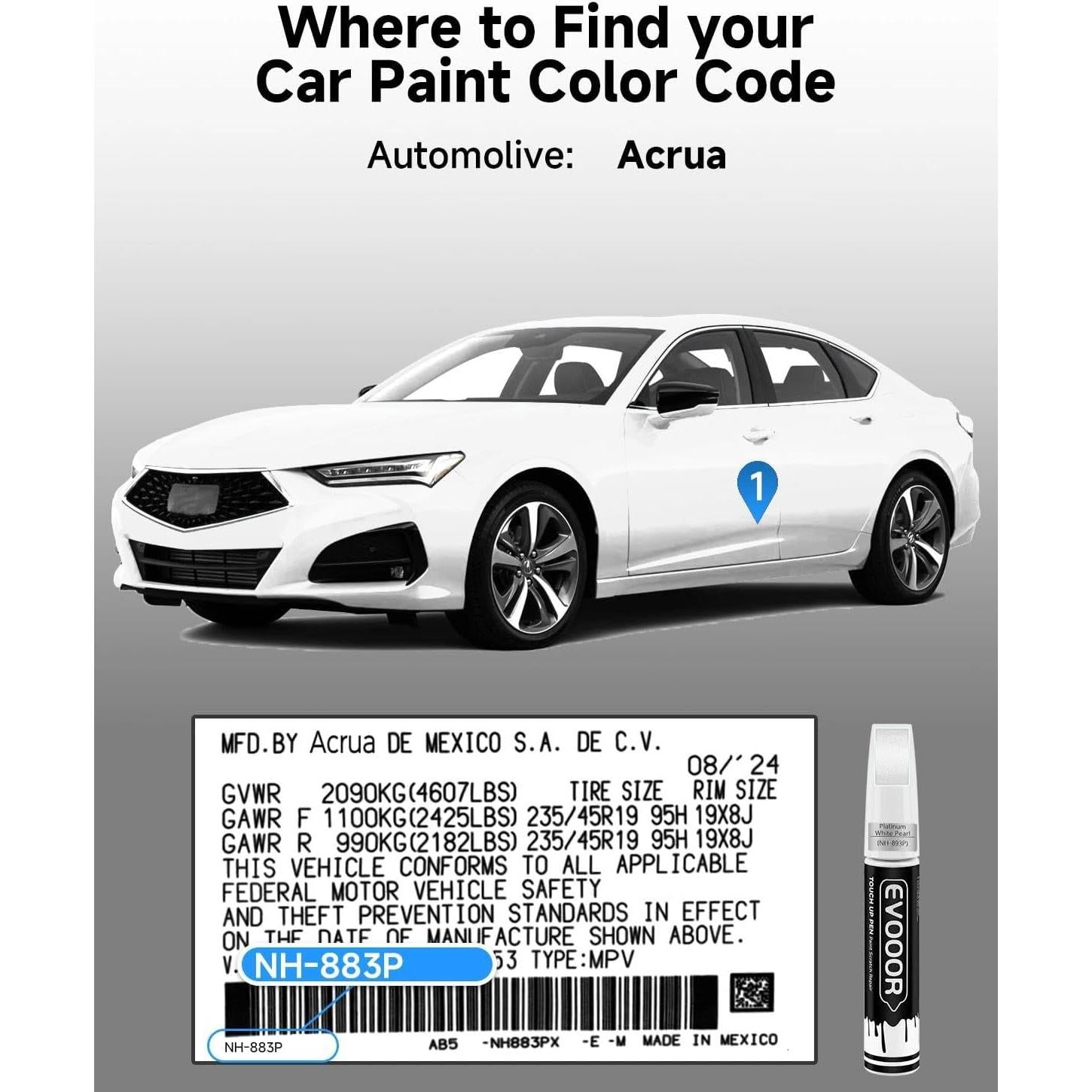 Pintura de Retoque EVOOOR Perla Blanca Platino 11.8 ml