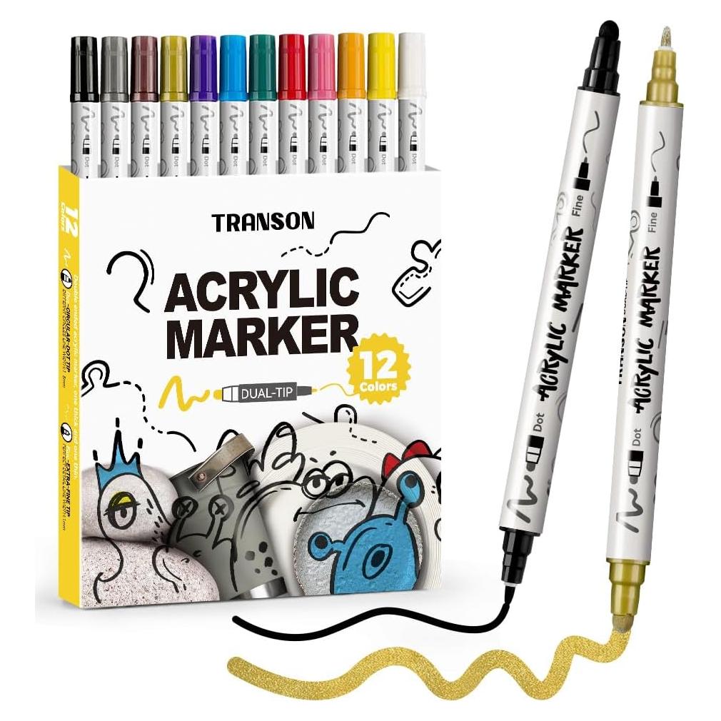 Set de Marcadores de Pintura Acrílica Transon 12 Colores Punta Dual