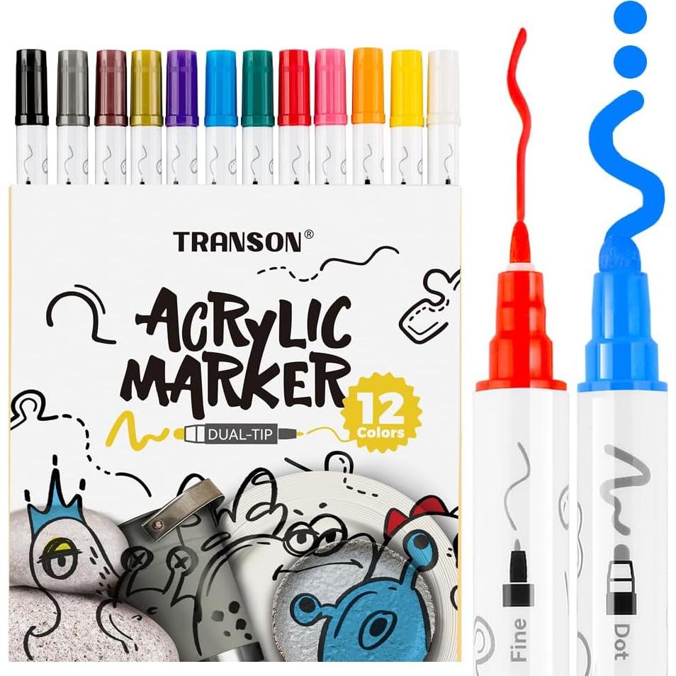 Set de Marcadores de Pintura Acrílica Transon 12 Colores Punta Dual
