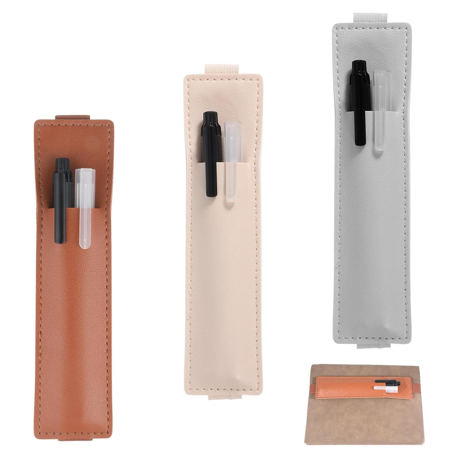 Soporte de Bolígrafos Ajustable Thinp 3 Pcs Cuero PU Beige Gris Marrón