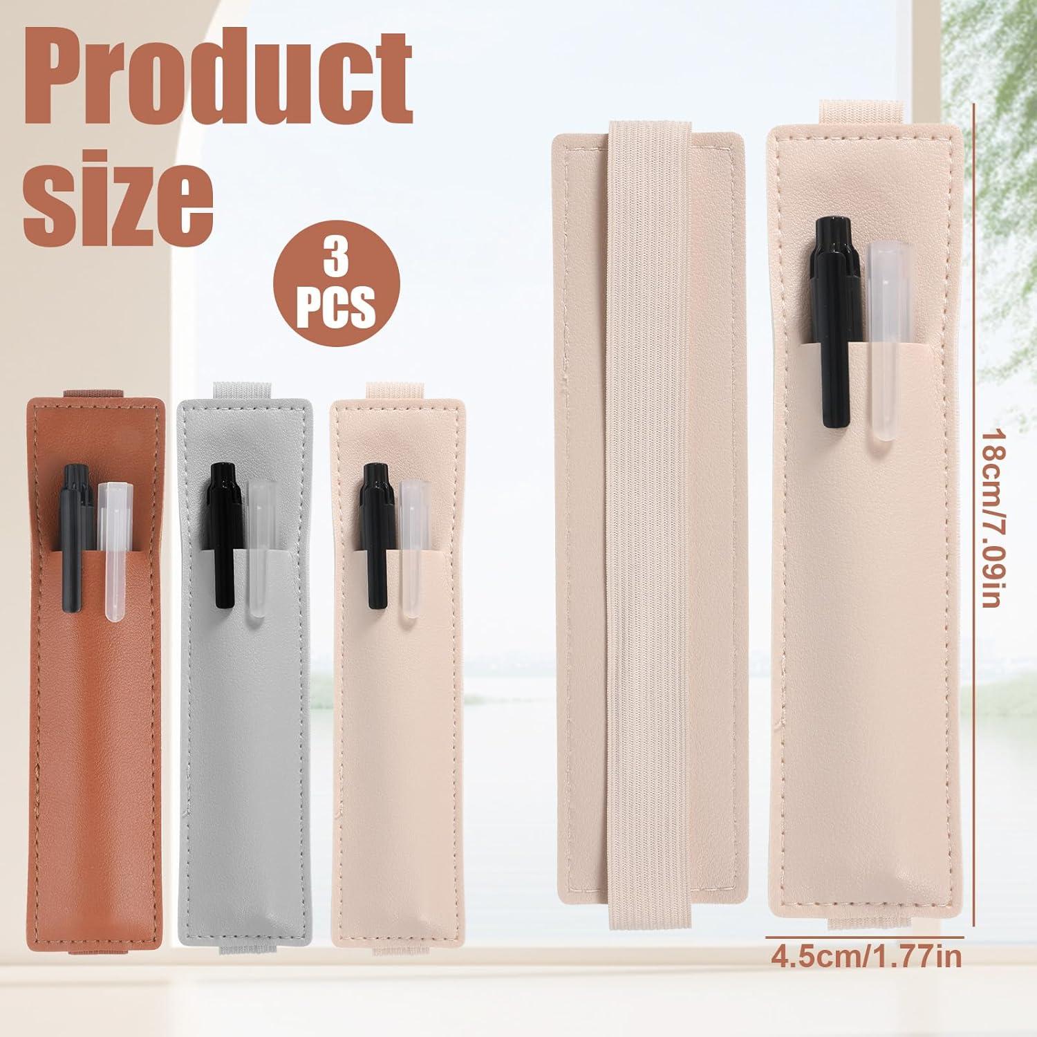 Soporte de Bolígrafos Ajustable Thinp 3 Pcs Cuero PU Beige Gris Marrón