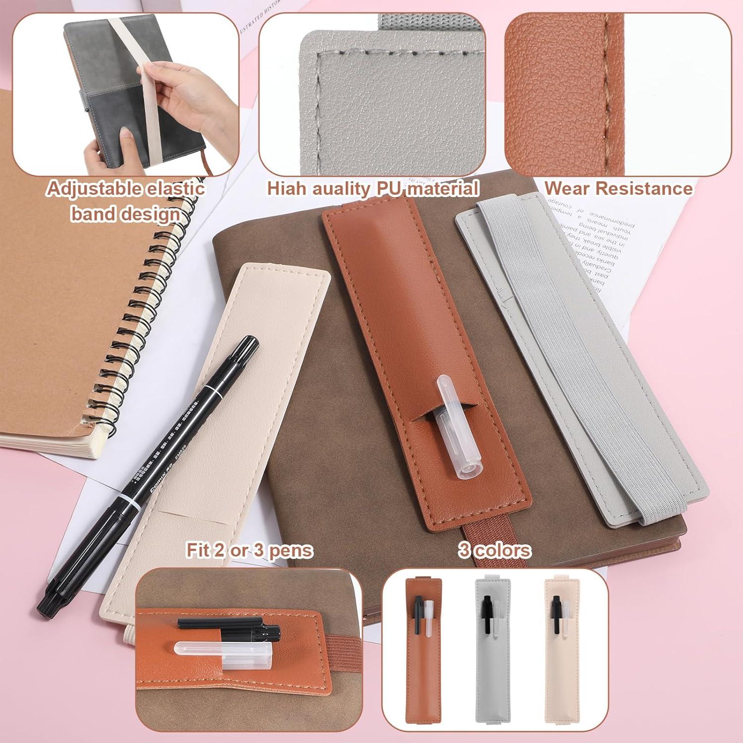 Soporte de Bolígrafos Ajustable Thinp 3 Pcs Cuero PU Beige Gris Marrón