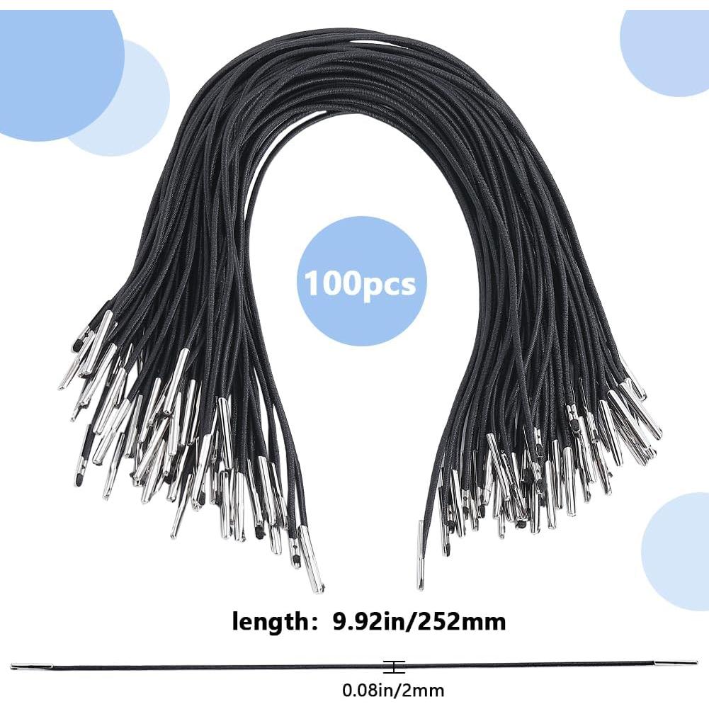 Cuerdas Elásticas GORGECRAFT 100Pcs 25.2cm Negro con Extremos Metálicos