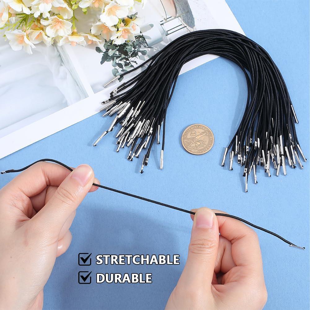 Cuerdas Elásticas GORGECRAFT 100Pcs 25.2cm Negro con Extremos Metálicos
