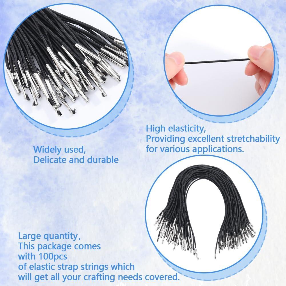 Cuerdas Elásticas GORGECRAFT 100Pcs 25.2cm Negro con Extremos Metálicos