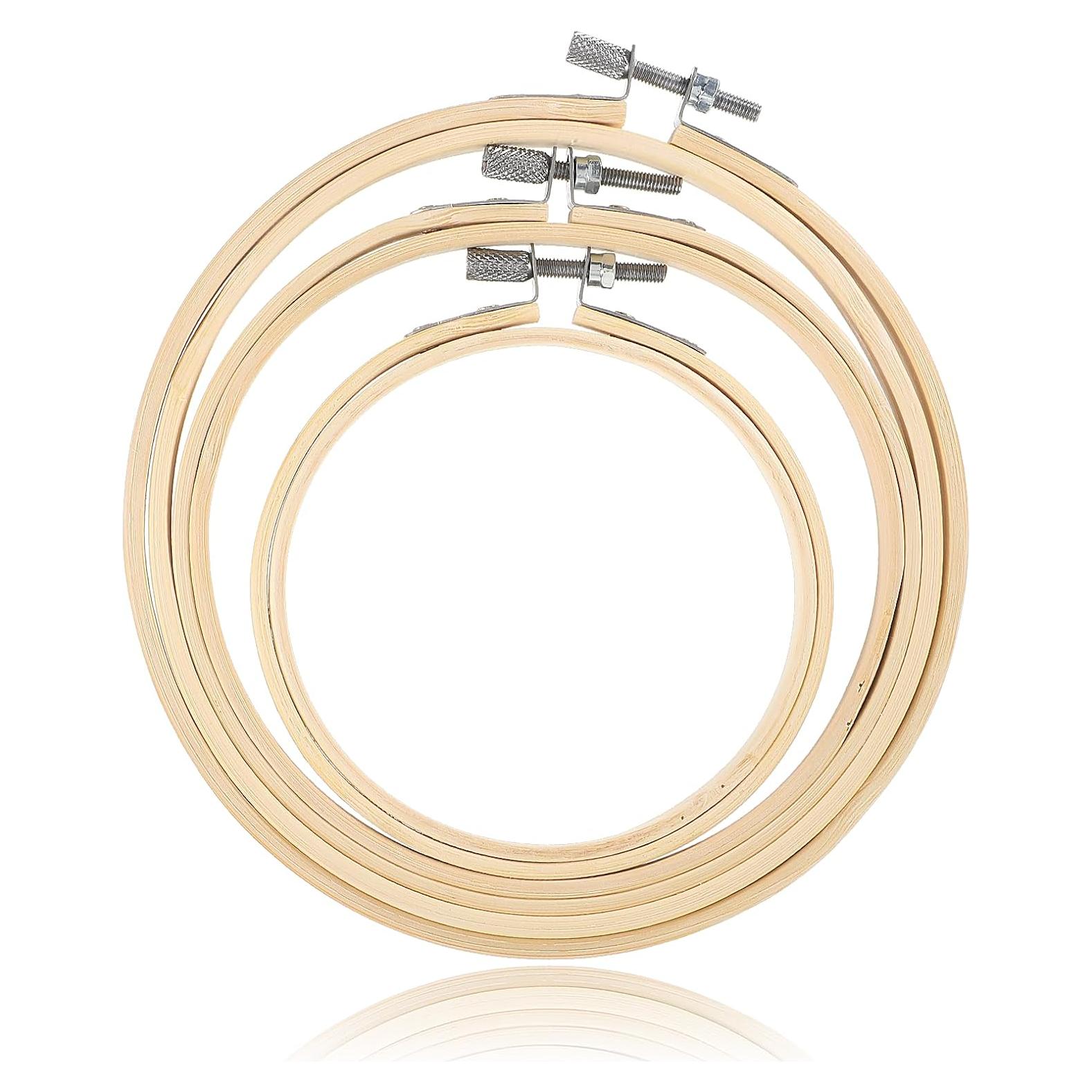 Bewudy Aros de Bordado Redondos de Bambú 3 Piezas 10/13/15 cm