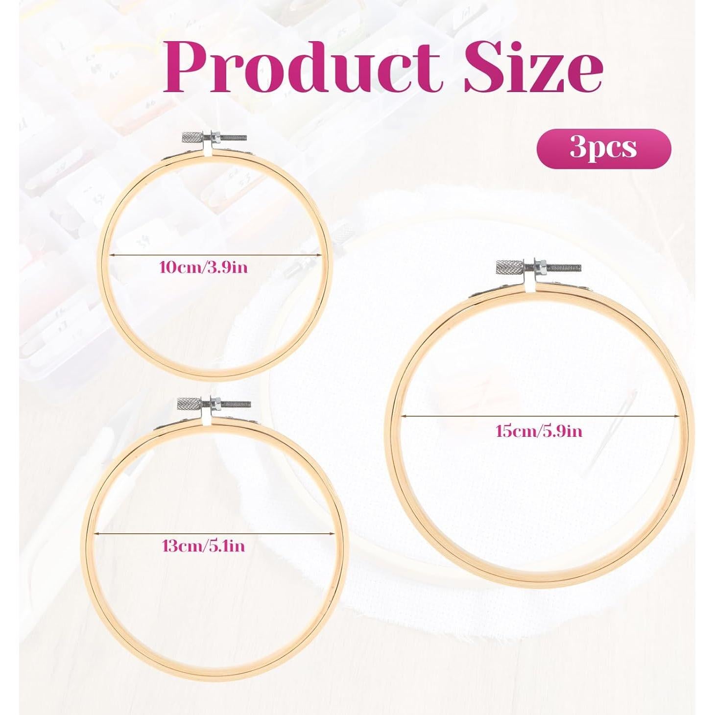 Bewudy Aros de Bordado Redondos de Bambú 3 Piezas 10/13/15 cm