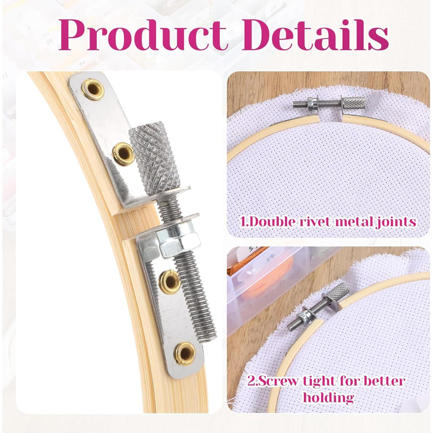 Bewudy Aros de Bordado Redondos de Bambú 3 Piezas 10/13/15 cm