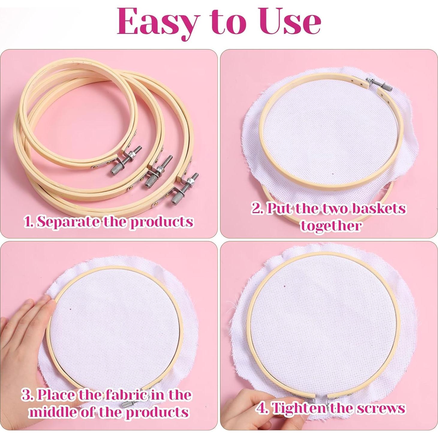 Bewudy Aros de Bordado Redondos de Bambú 3 Piezas 10/13/15 cm