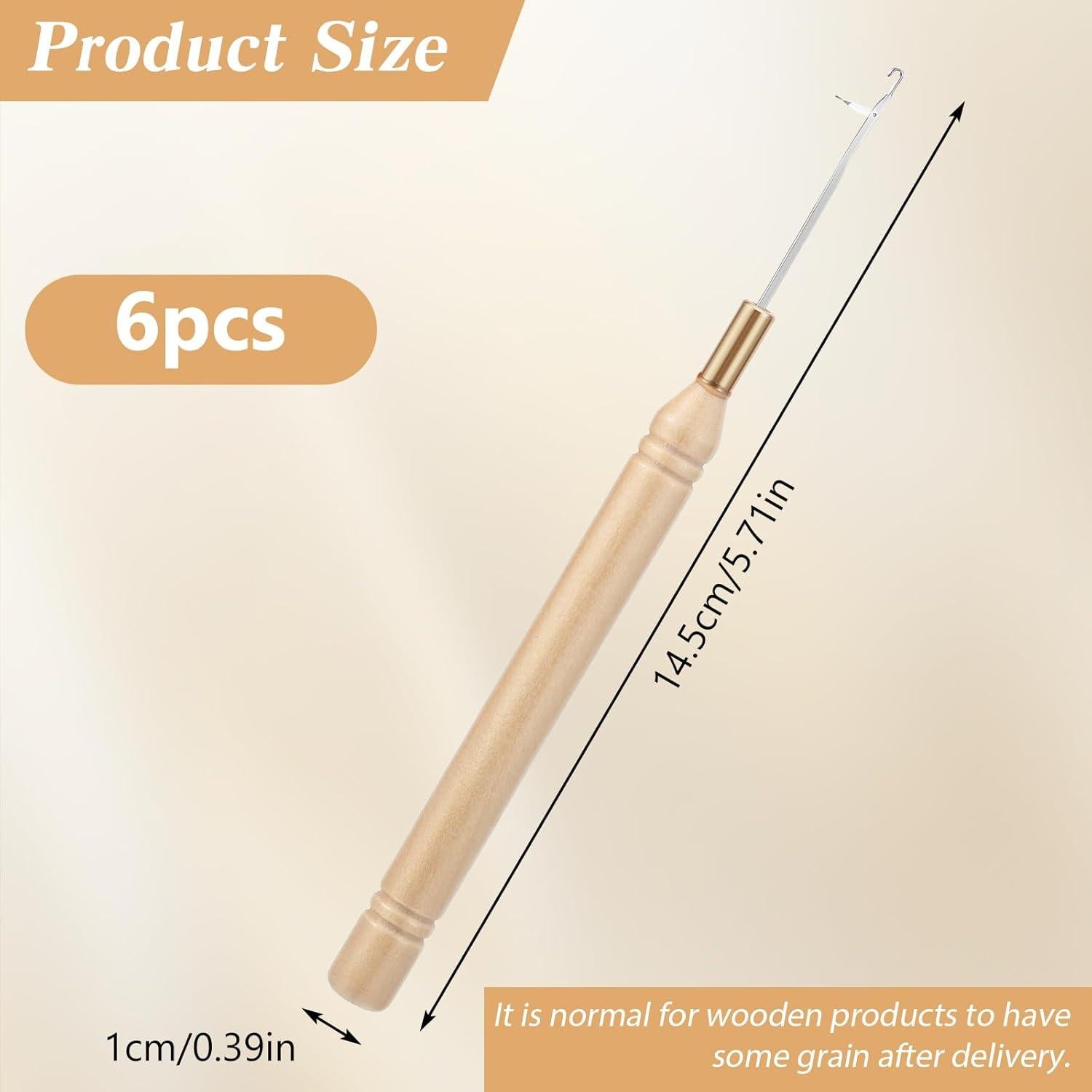 6 Agujas de Ganchillo para Cabello Zelphvt - 14.5 cm Madera y Metal