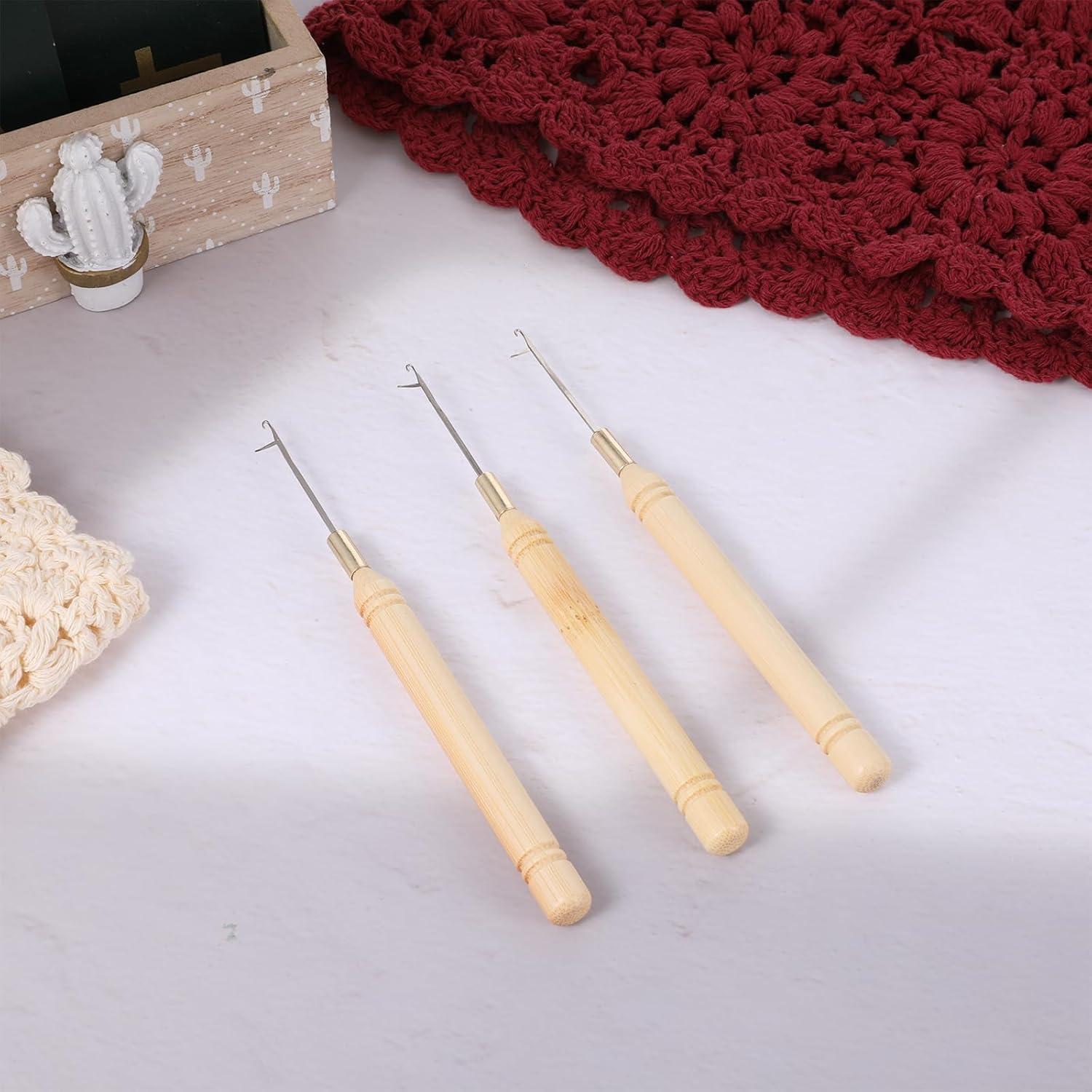 6 Agujas de Ganchillo para Cabello Zelphvt - 14.5 cm Madera y Metal