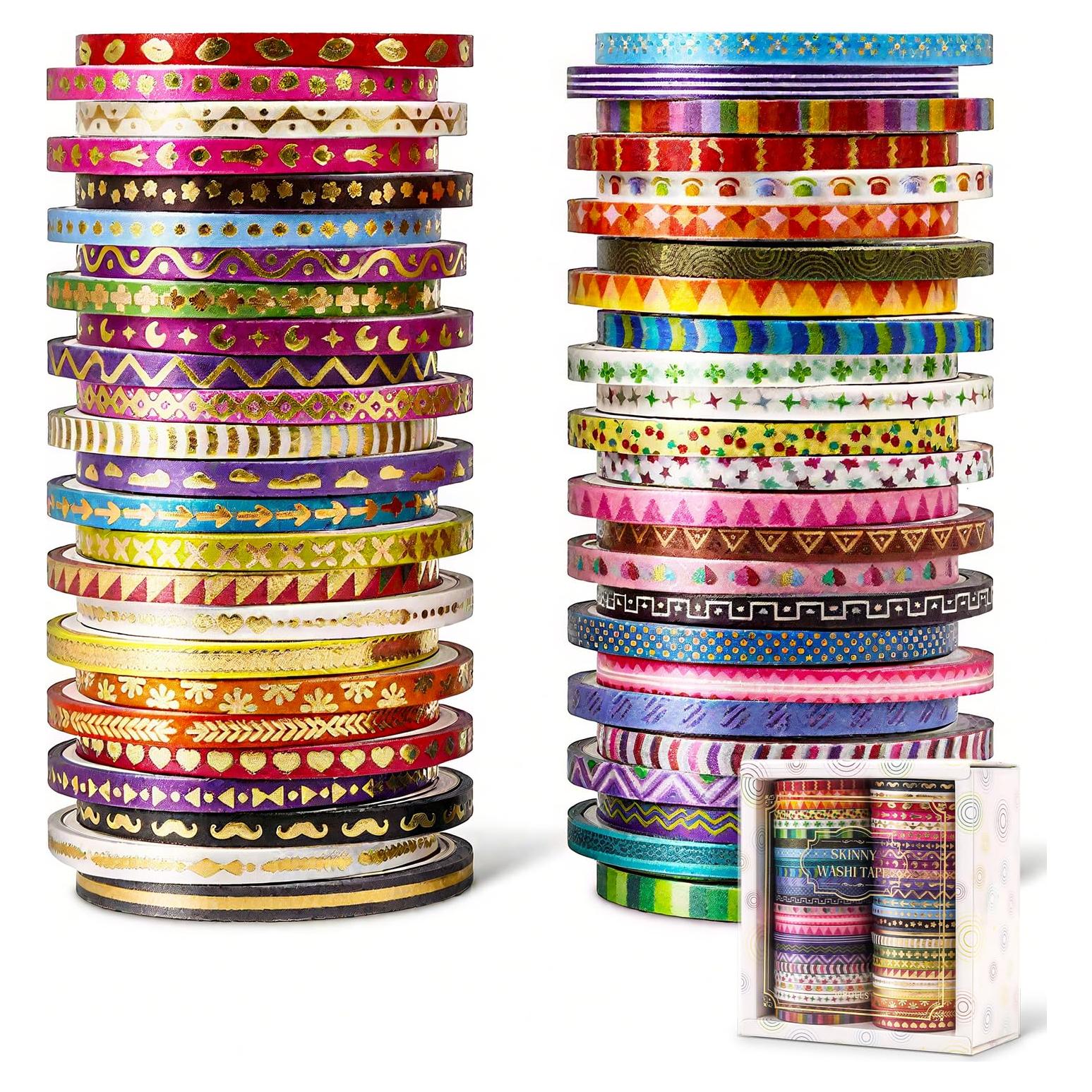 Set de 50 Rollos de Cinta Washi Delgada emmoLife 3mm con Foil Dorado