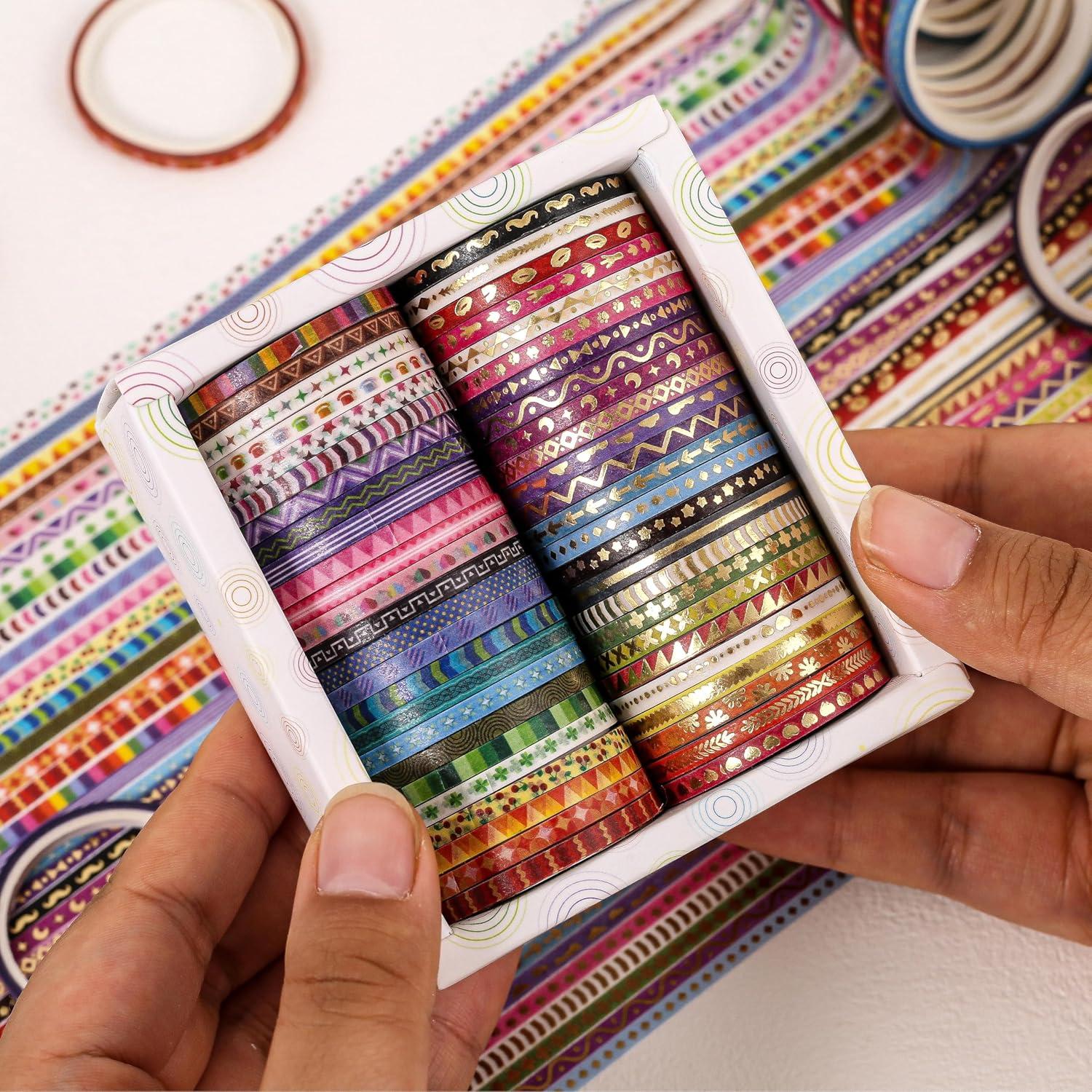 Set de 50 Rollos de Cinta Washi Delgada emmoLife 3mm con Foil Dorado