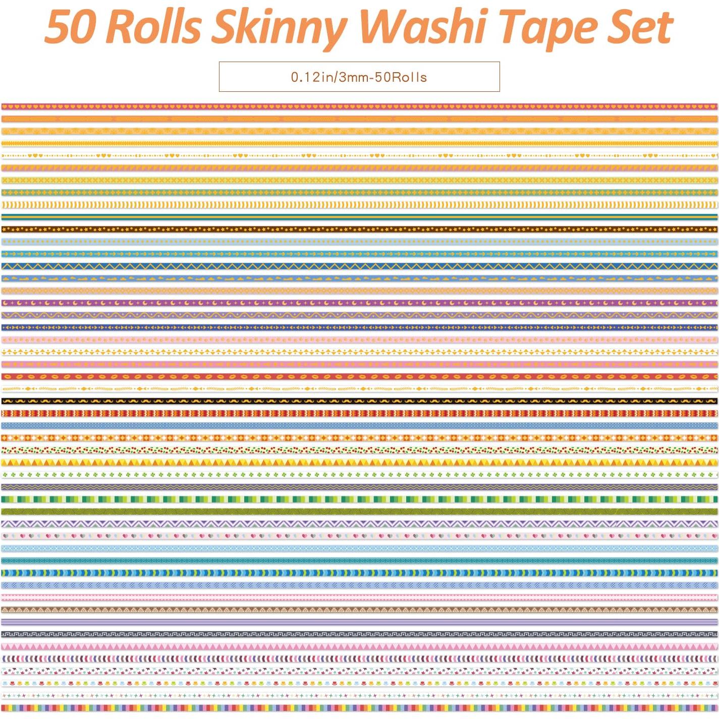Set de 50 Rollos de Cinta Washi Delgada emmoLife 3mm con Foil Dorado