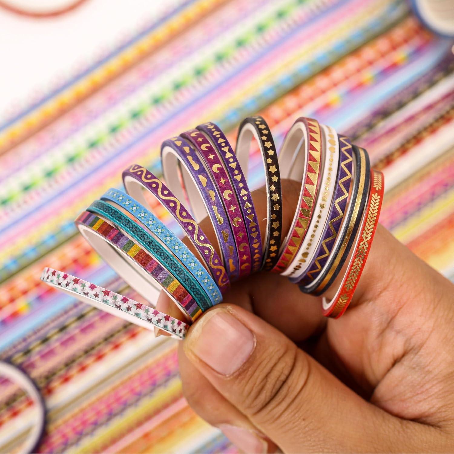 Set de 50 Rollos de Cinta Washi Delgada emmoLife 3mm con Foil Dorado