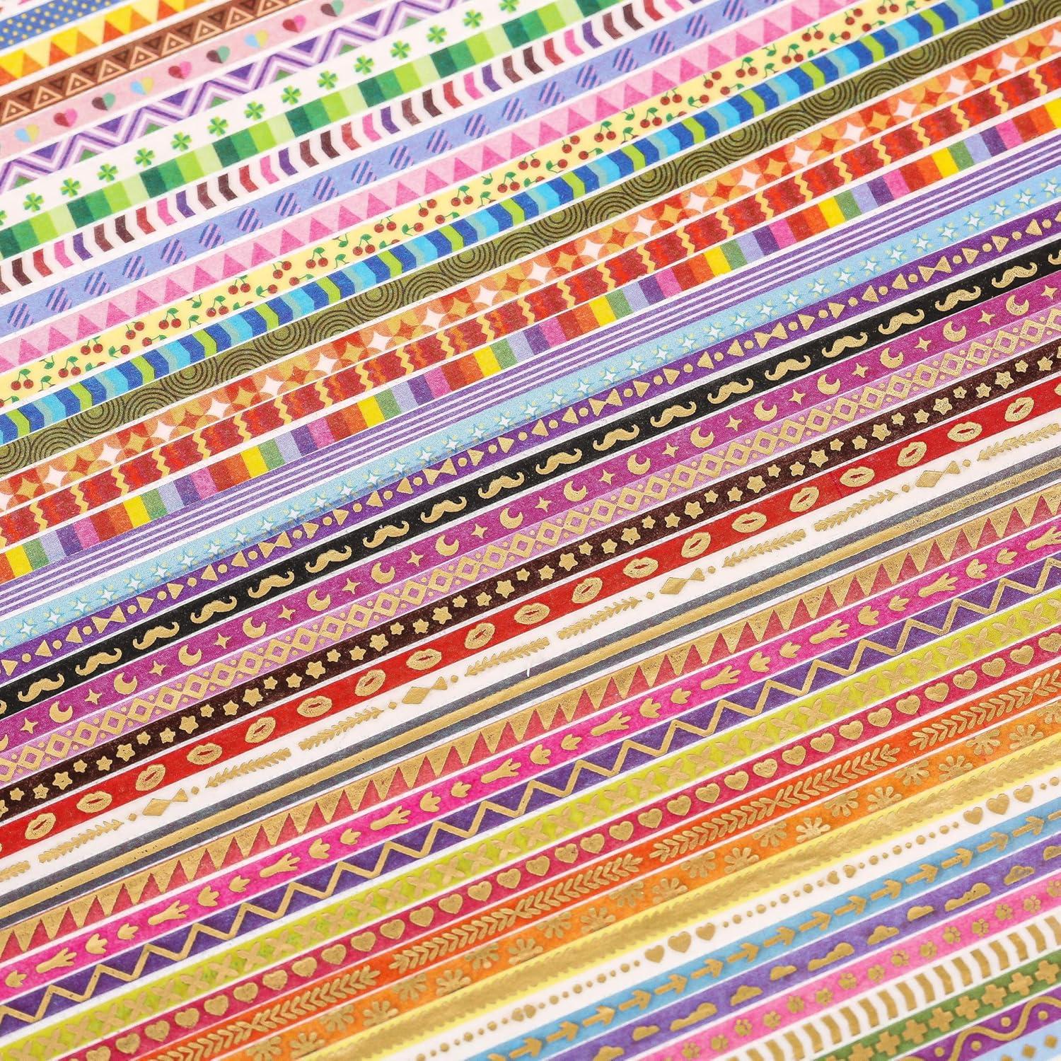 Set de 50 Rollos de Cinta Washi Delgada emmoLife 3mm con Foil Dorado