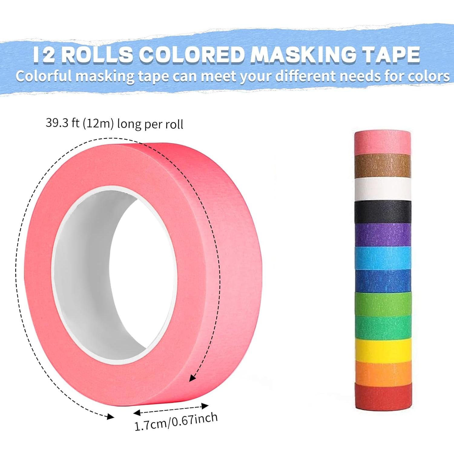 Cinta de Enmascarar de Colores Cayxenful 12 Piezas 2.3cm x 12m