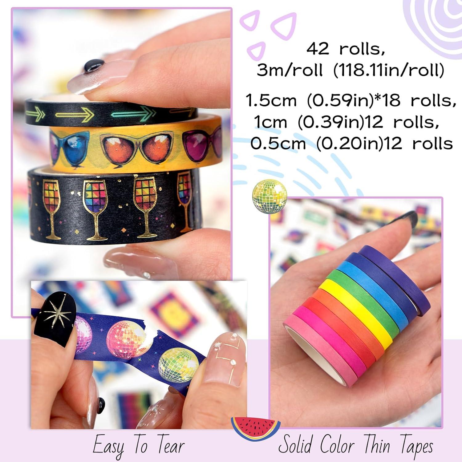 Juego de Cinta Washi Decorativa Ieebee - 42 Rollos con Foil Dorado
