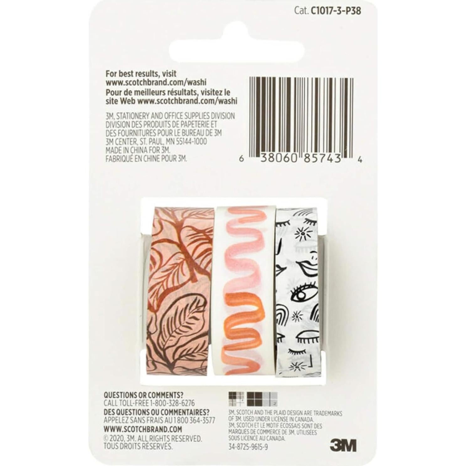 Cinta Washi Scotch Tonos Blush 3 Rollos 24.99m para DIY