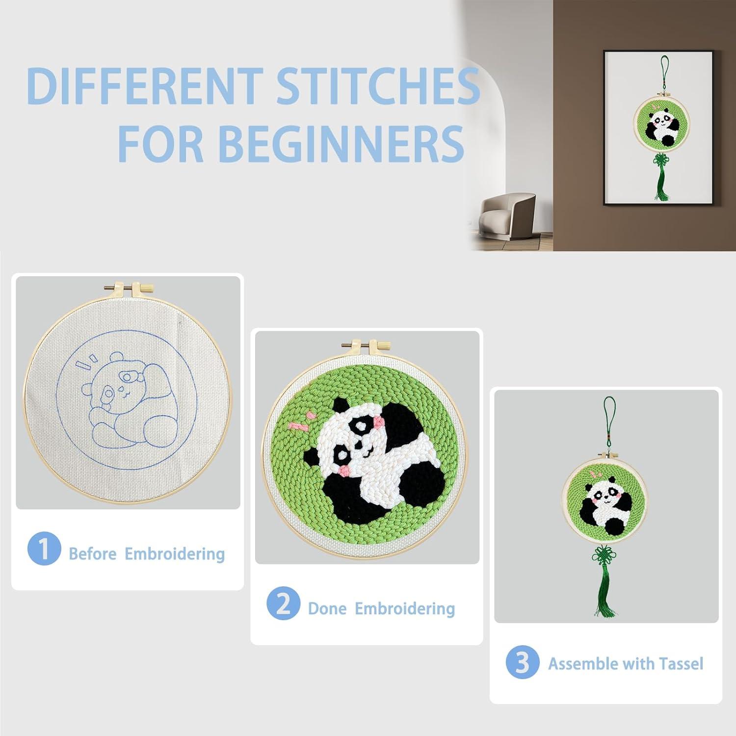 Kit de Bordado Panda Punch Danvk para Principiantes - Todo Incluido