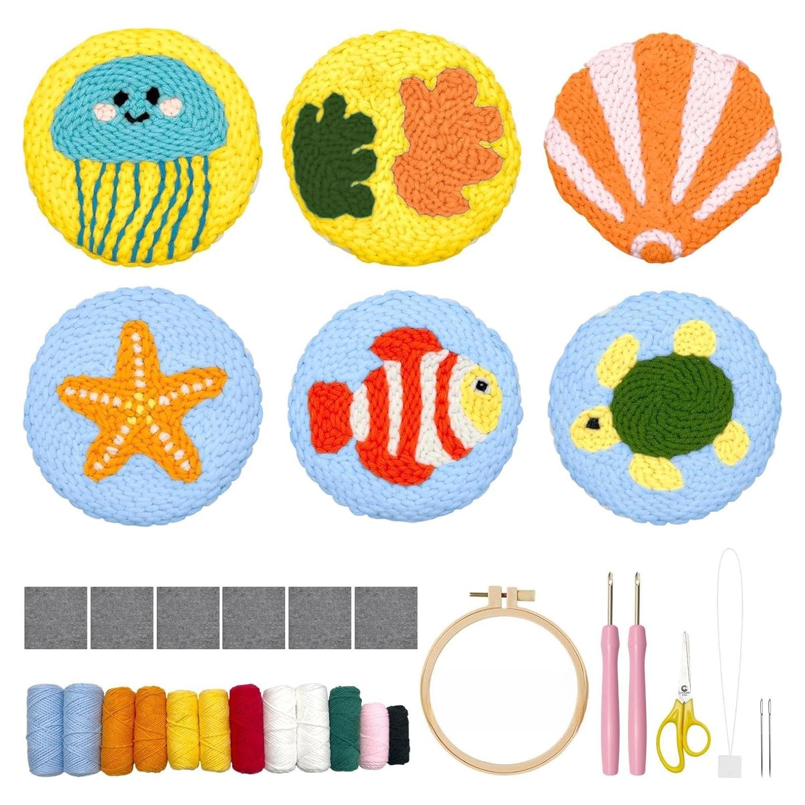 Kit de Punch Needle PunchBloom para Adultos - 6 Posavasos Vida Marina