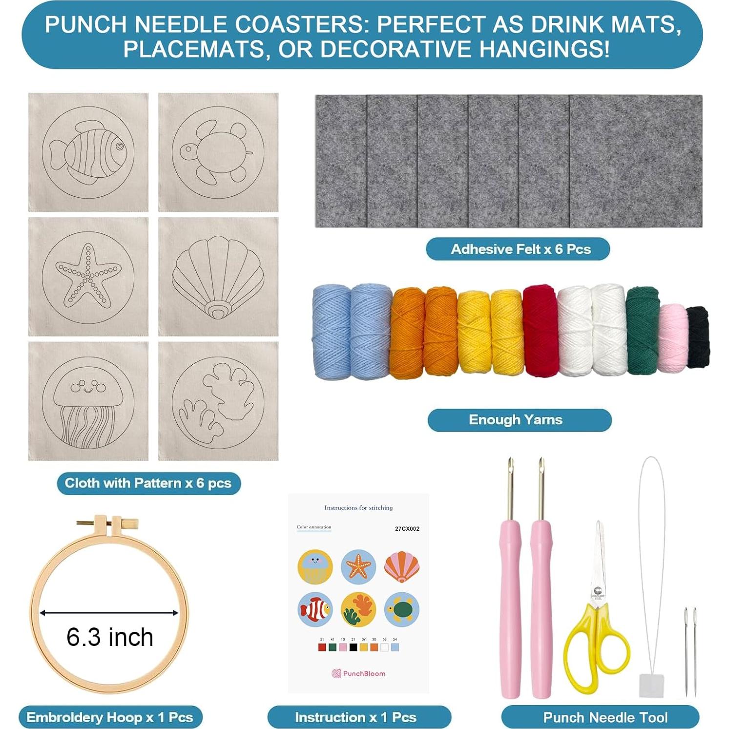 Kit de Punch Needle PunchBloom para Adultos - 6 Posavasos Vida Marina