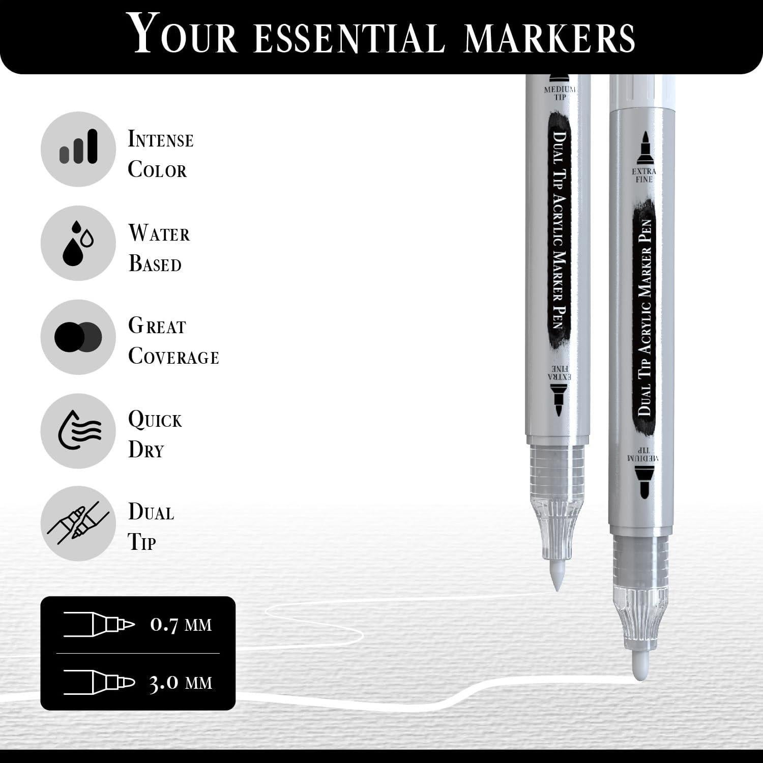 Set de 2 Bolígrafos de Pintura Acrílica Blanca Pinturale Arts Doble Punta 0.7mm y 3mm