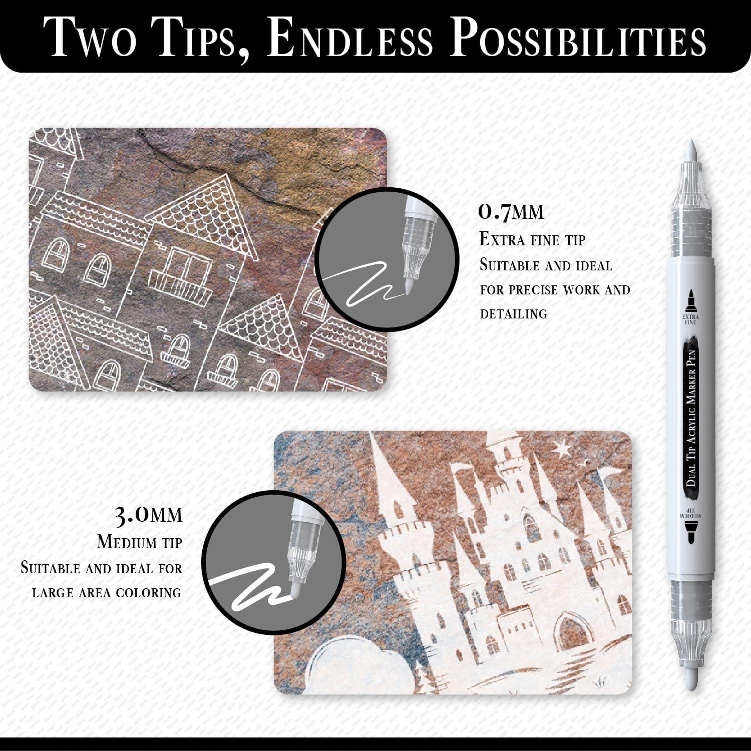 Set de 2 Bolígrafos de Pintura Acrílica Blanca Pinturale Arts Doble Punta 0.7mm y 3mm