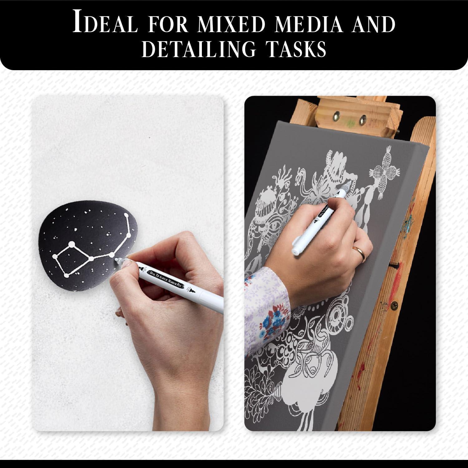 Set de 2 Bolígrafos de Pintura Acrílica Blanca Pinturale Arts Doble Punta 0.7mm y 3mm