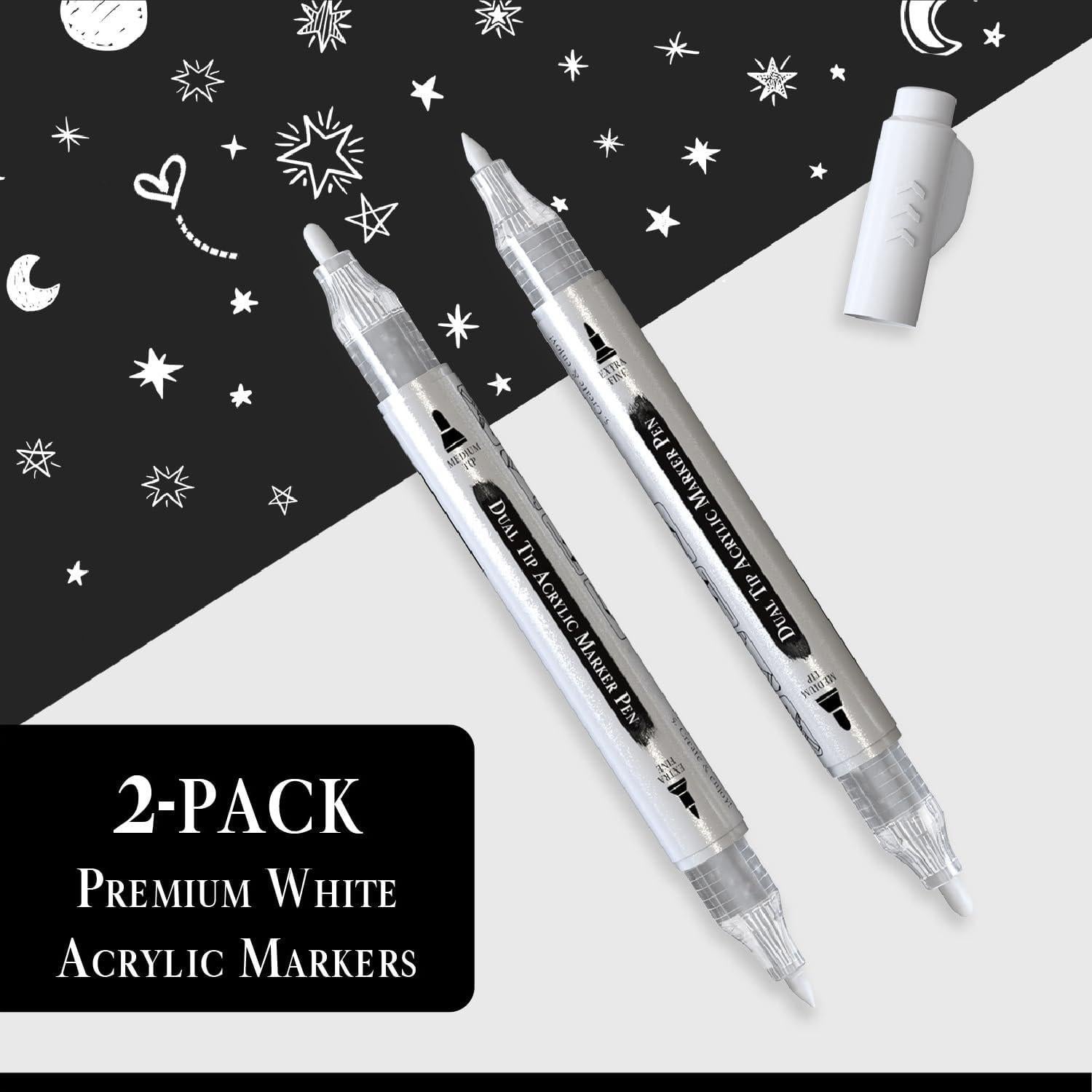 Set de 2 Bolígrafos de Pintura Acrílica Blanca Pinturale Arts Doble Punta 0.7mm y 3mm