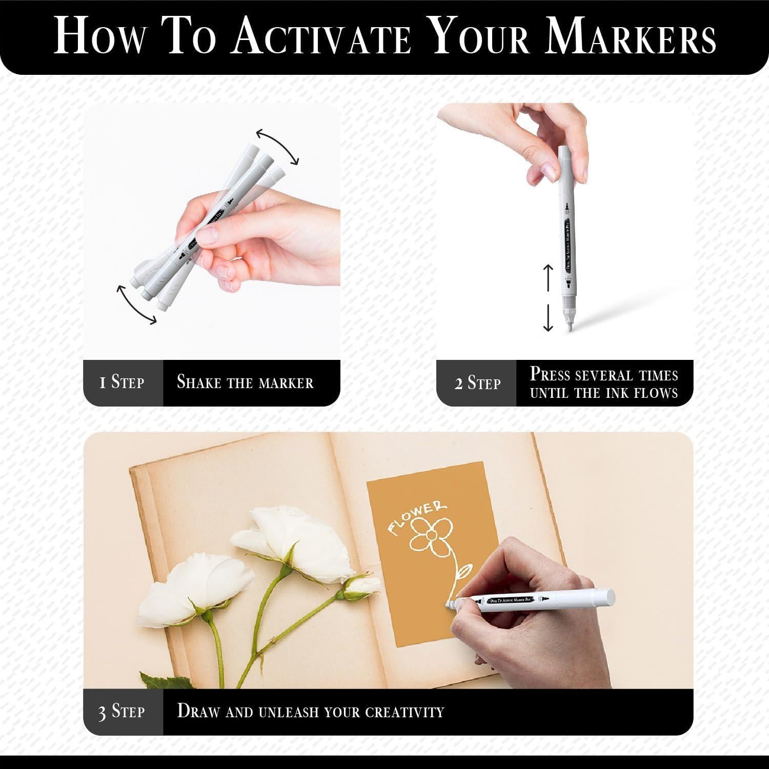 Set de 2 Bolígrafos de Pintura Acrílica Blanca Pinturale Arts Doble Punta 0.7mm y 3mm