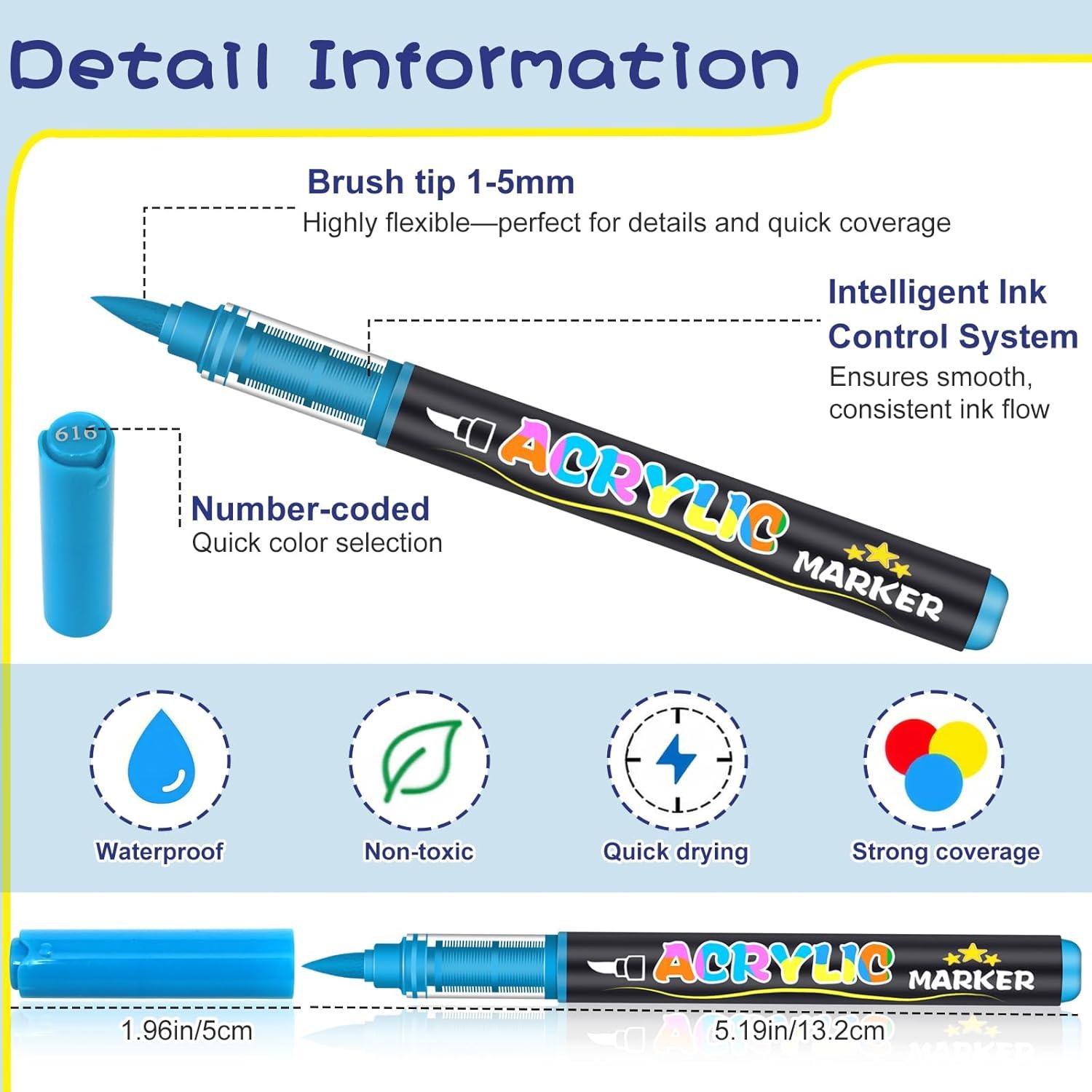 48 Marcadores Acrílicos Astriscribe Punta de Pincel Multicolor